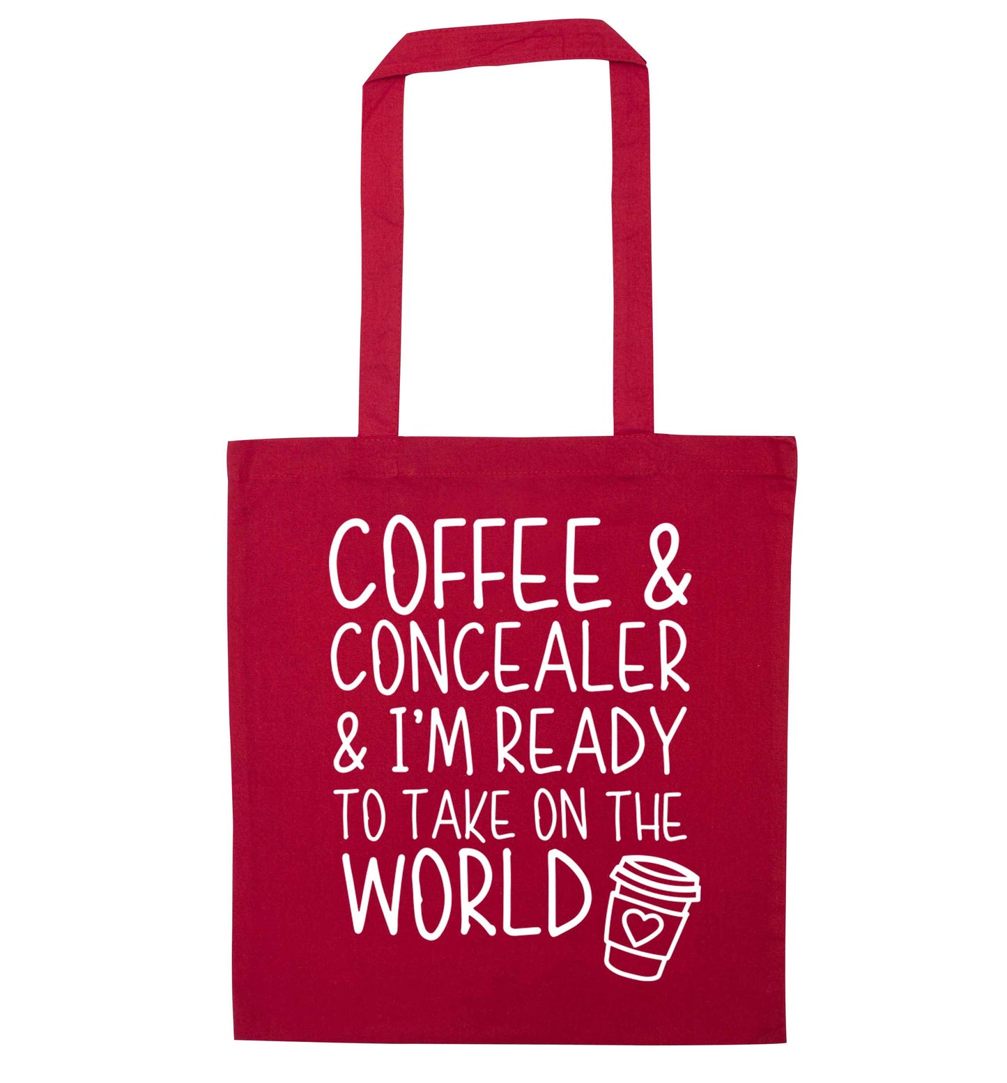Coffee and concealer and I'm ready to take on the world red tote bag
