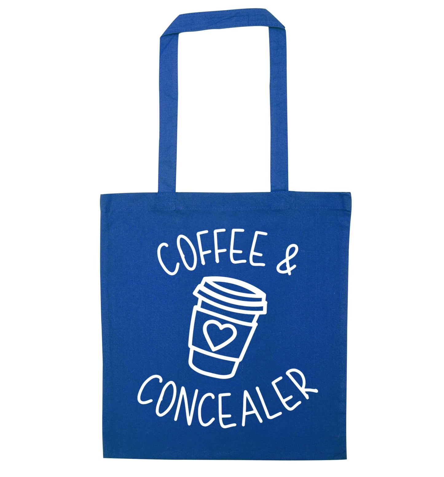 Coffee and concealer blue tote bag