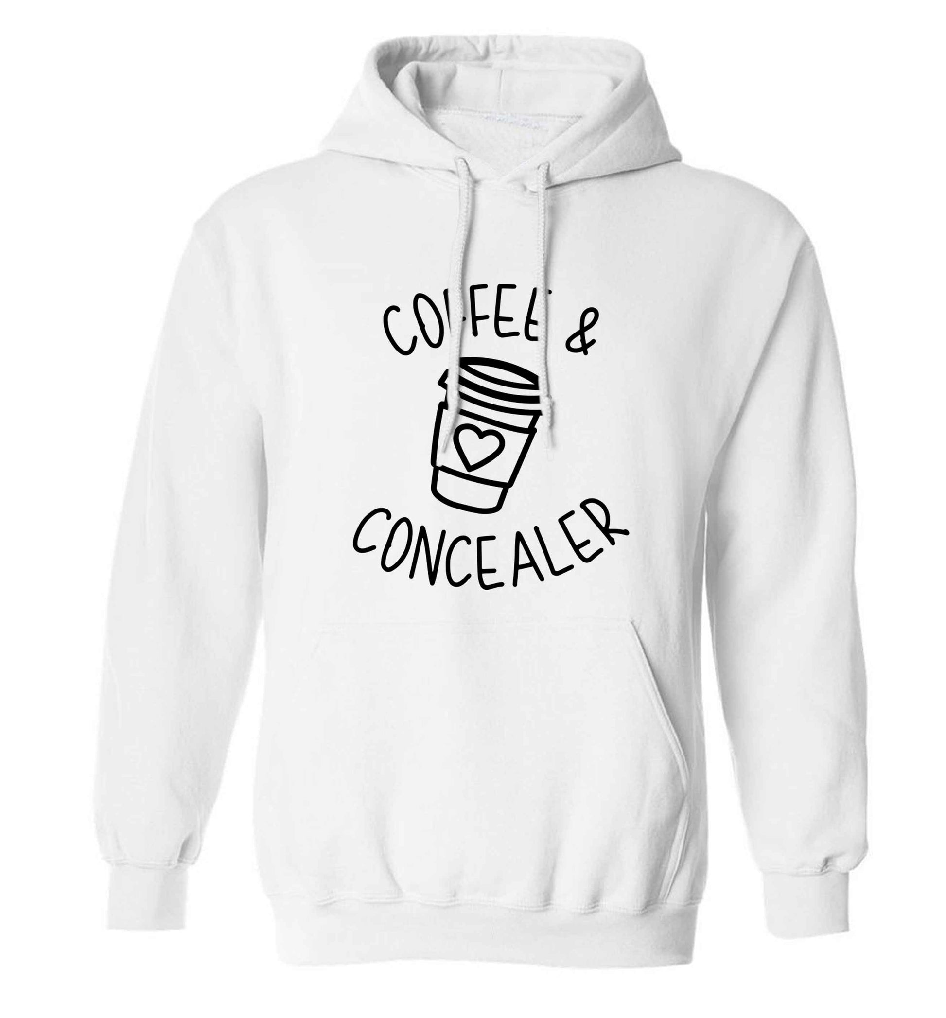 Coffee and concealer adults unisex white hoodie 2XL