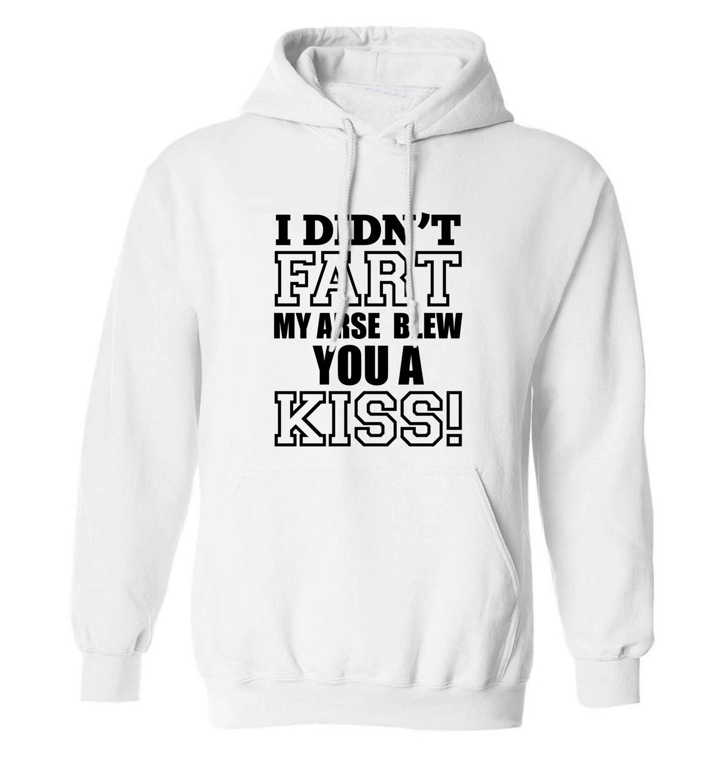 I didn't fart my arse blew you a kiss adults unisex white hoodie 2XL