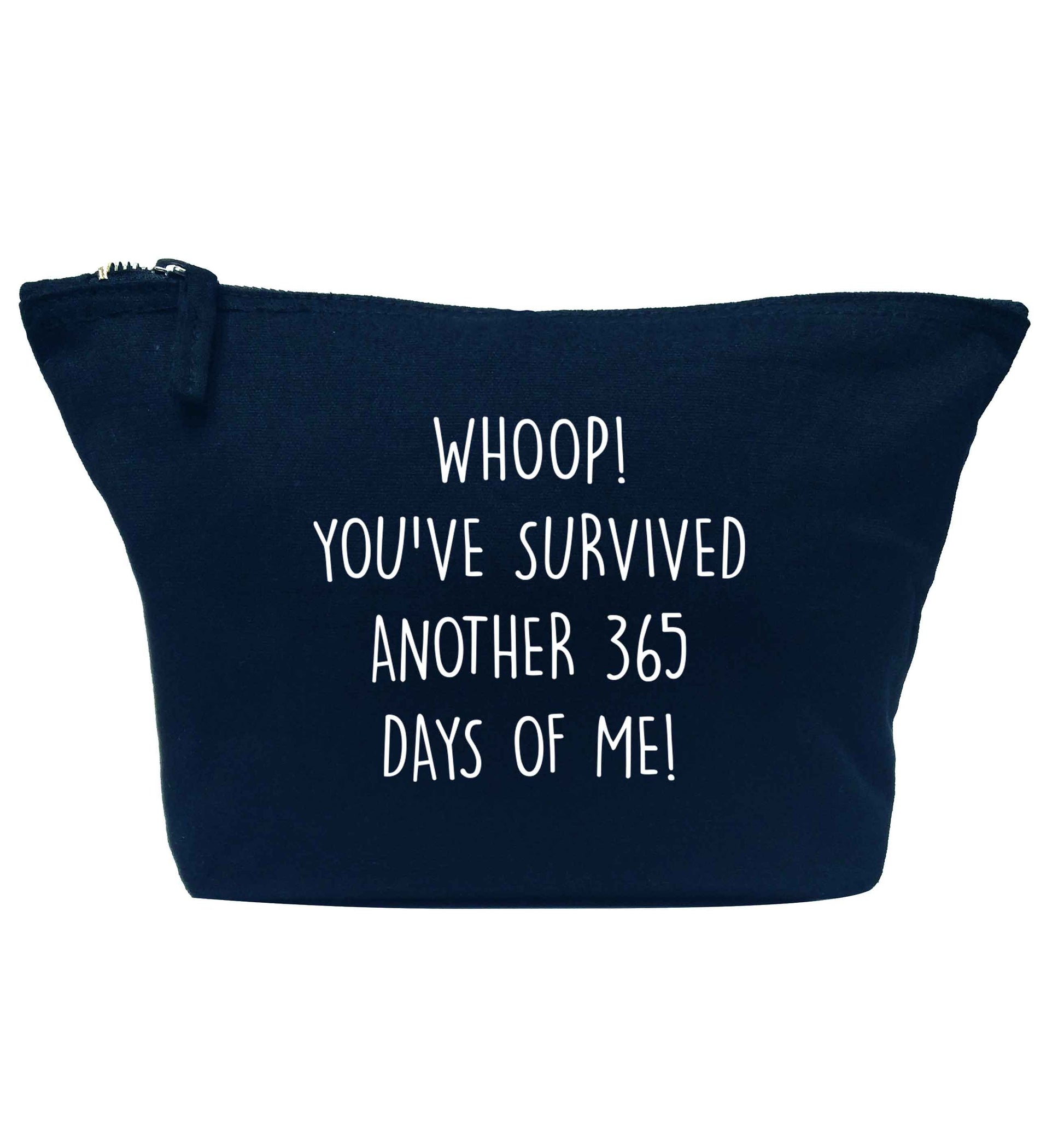 Whoop! You've survived another 365 days with me! navy makeup bag