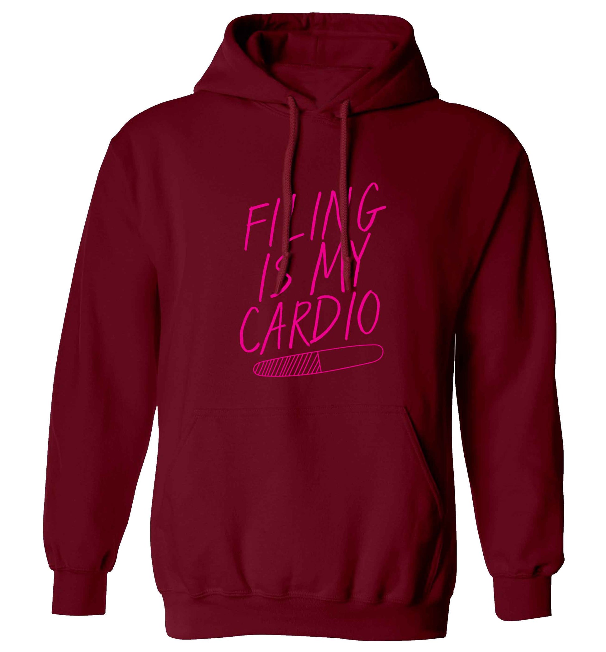 neon pink filing is my cardio adults unisex maroon hoodie 2XL