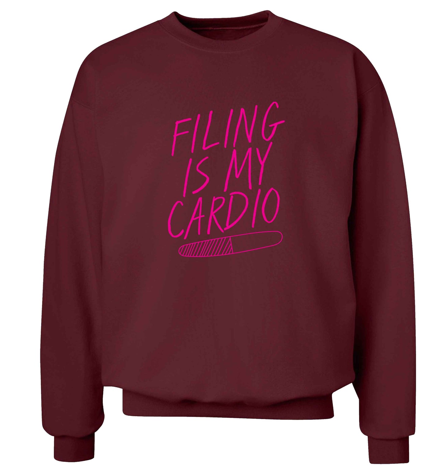 neon pink filing is my cardio adult's unisex maroon sweater 2XL