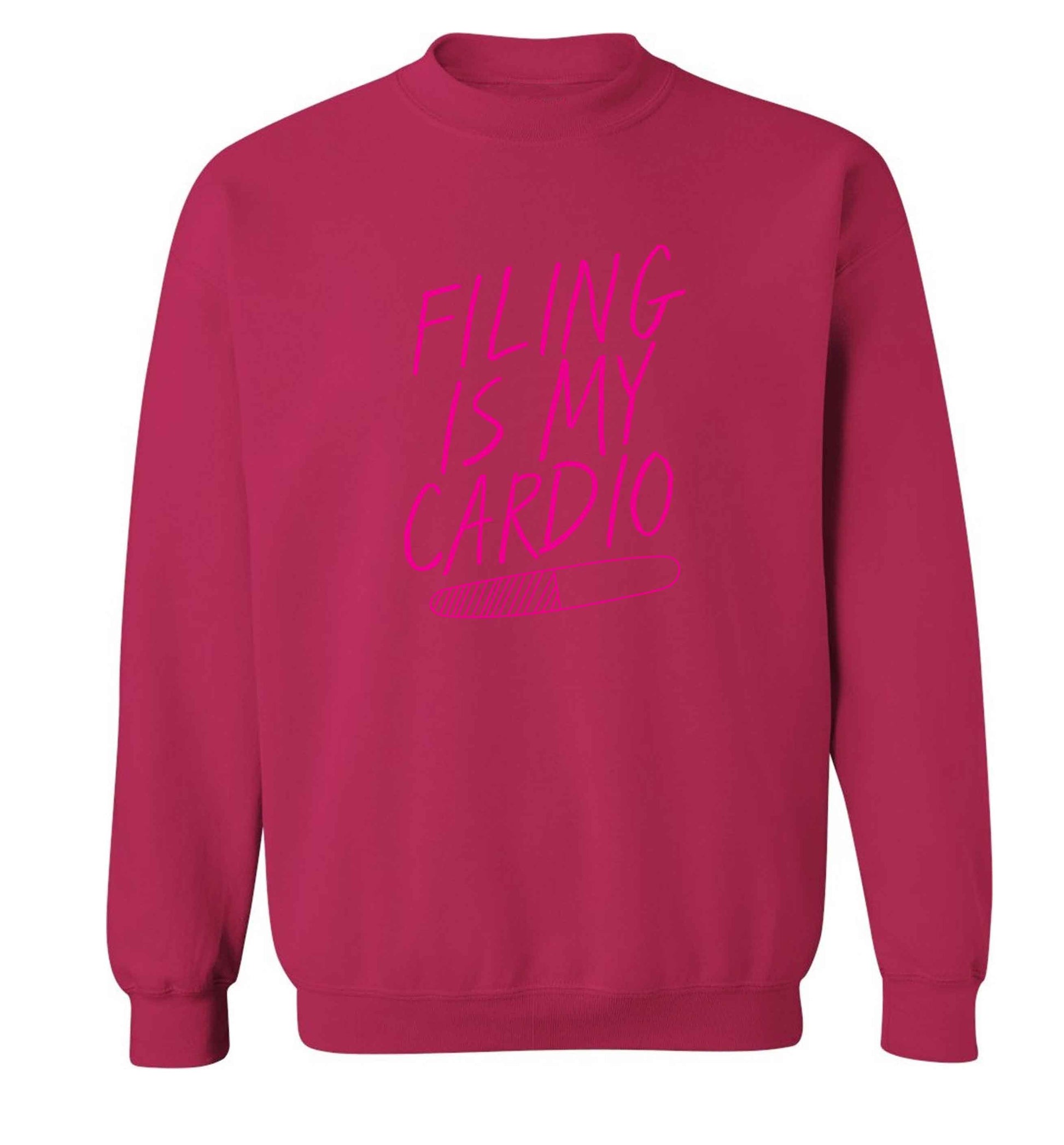 neon pink filing is my cardio adult's unisex pink sweater 2XL