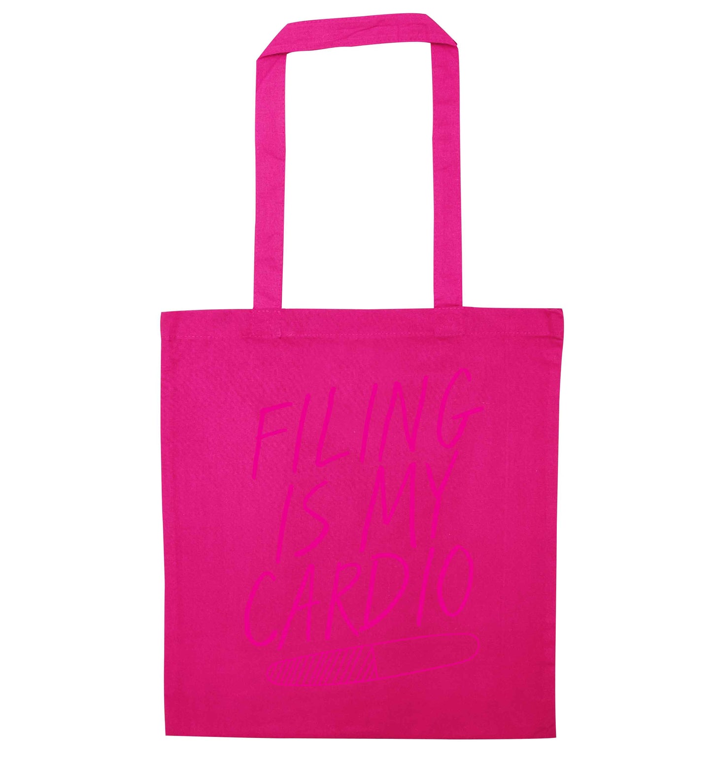 neon pink filing is my cardio pink tote bag