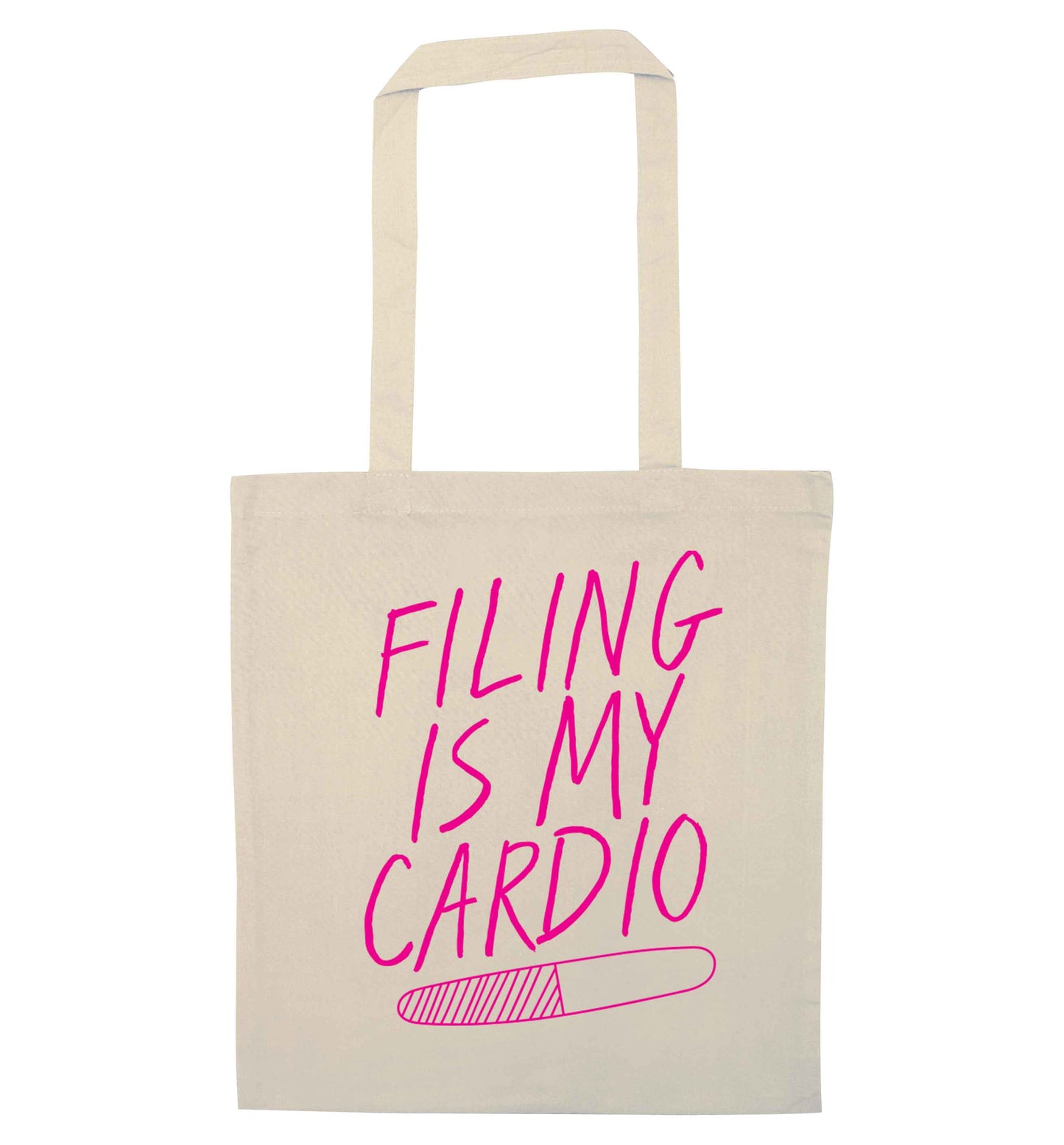 neon pink filing is my cardio natural tote bag