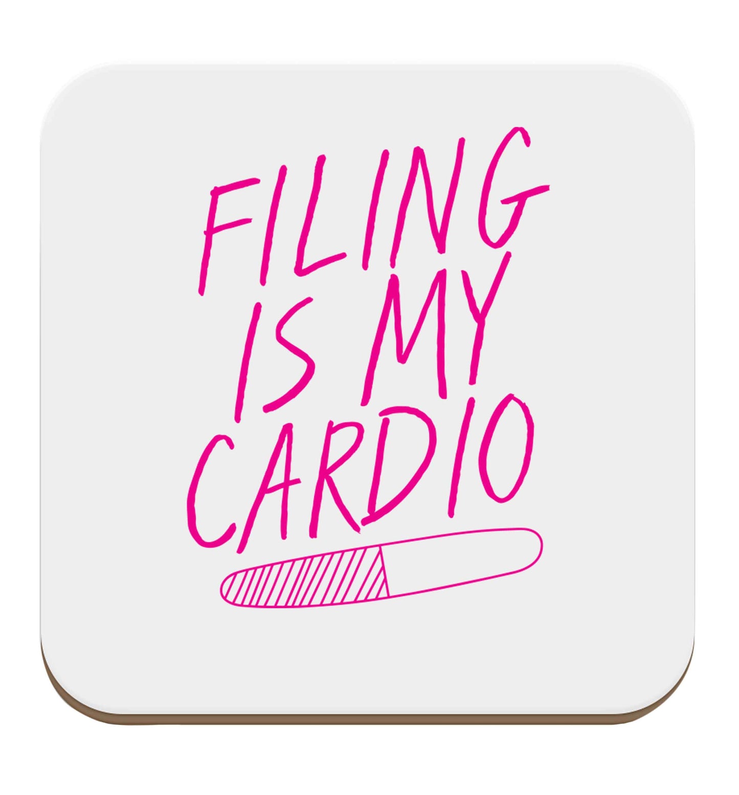 neon pink filing is my cardio set of four coasters