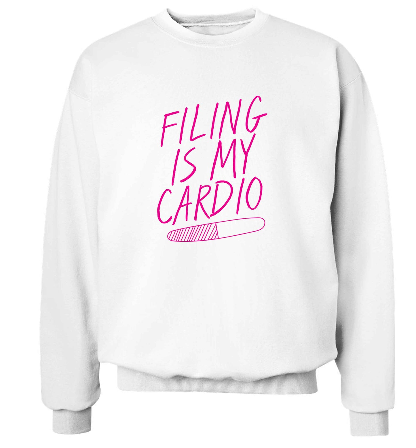 neon pink filing is my cardio adult's unisex white sweater 2XL