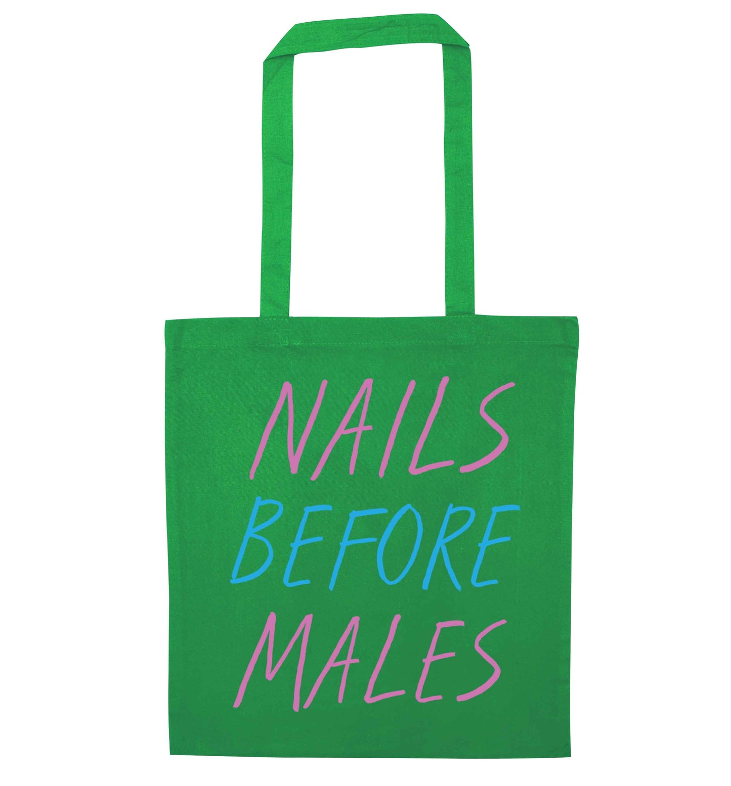 Nails before males green tote bag