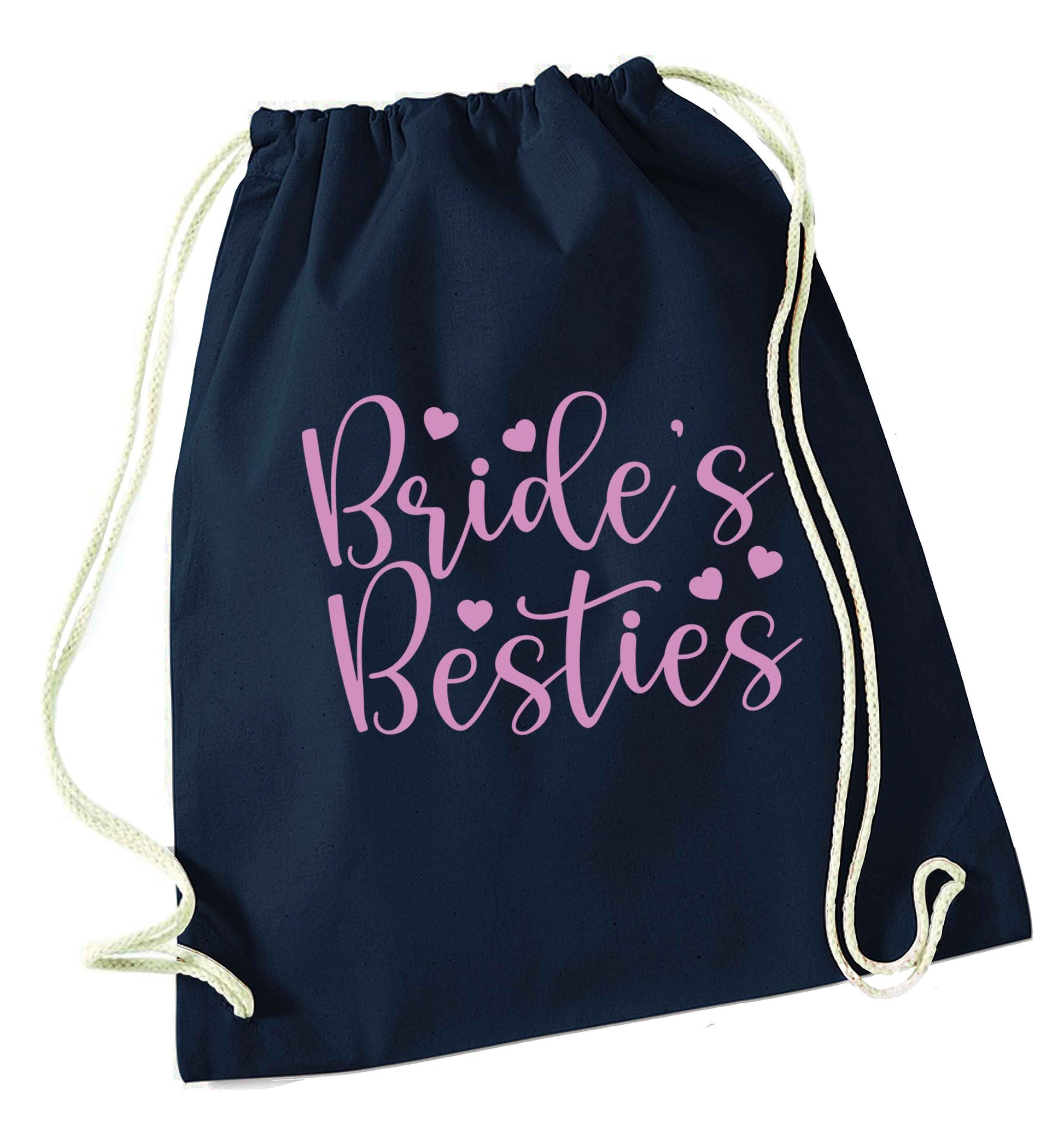 Brides besties navy drawstring bag