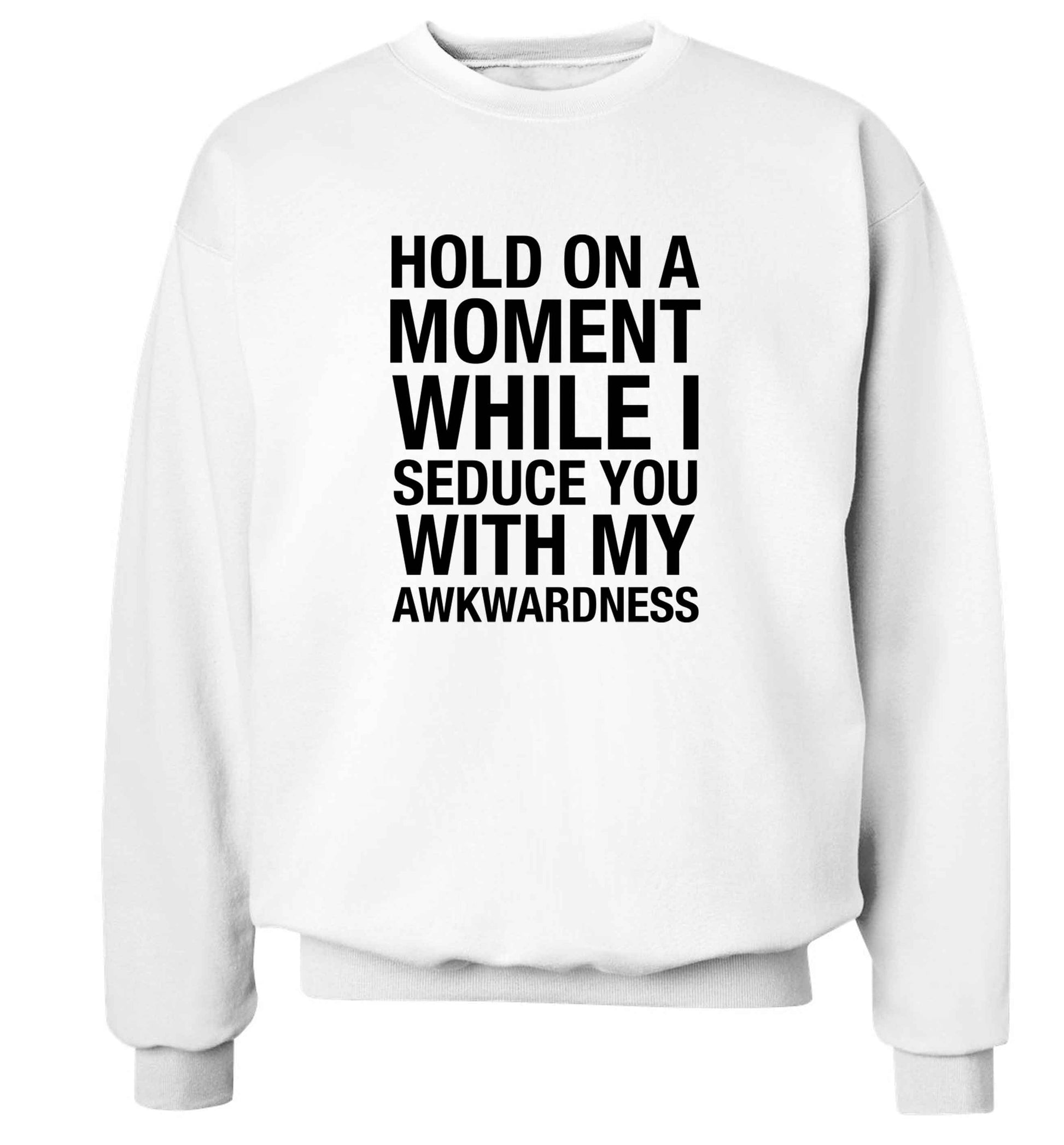 Hold on a moment while I seduce you with my awkwardness adult's unisex white sweater 2XL