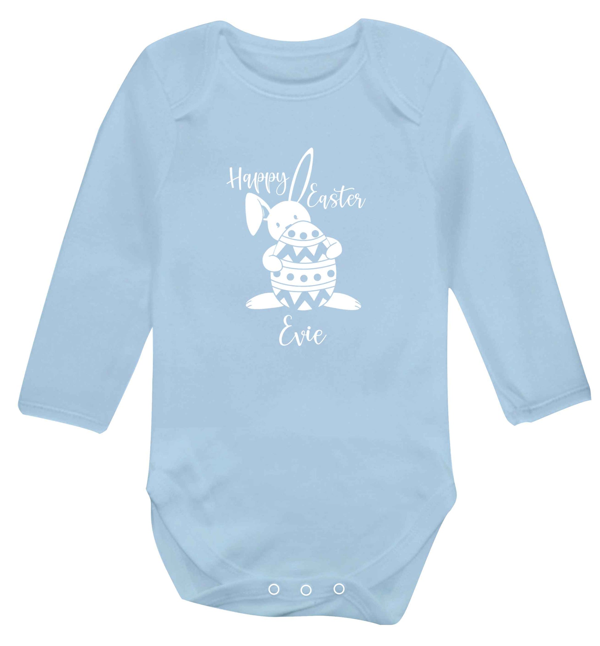 Happy Easter - personalised baby vest long sleeved pale blue 6-12 months