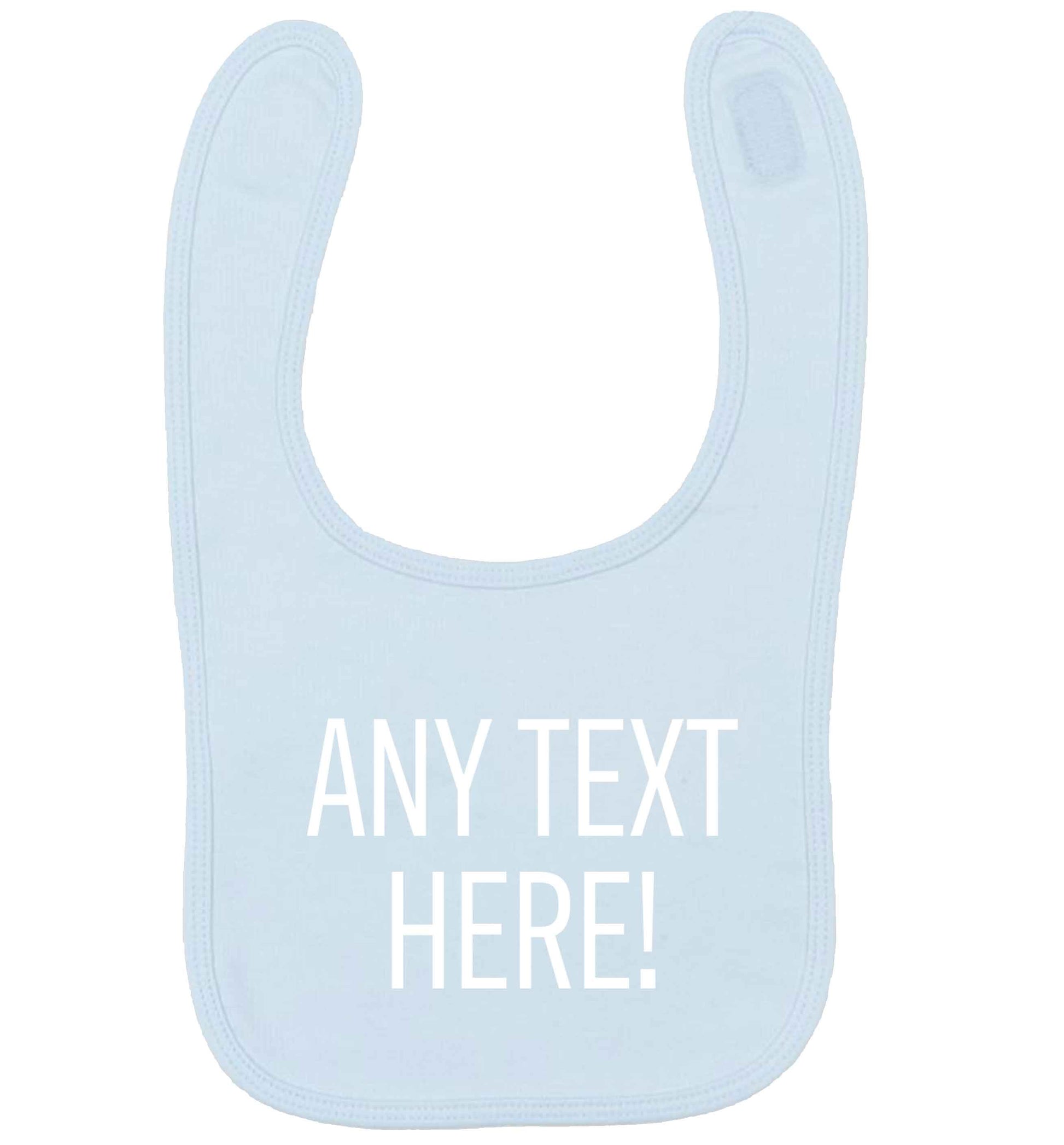 Any text here pale blue baby bib