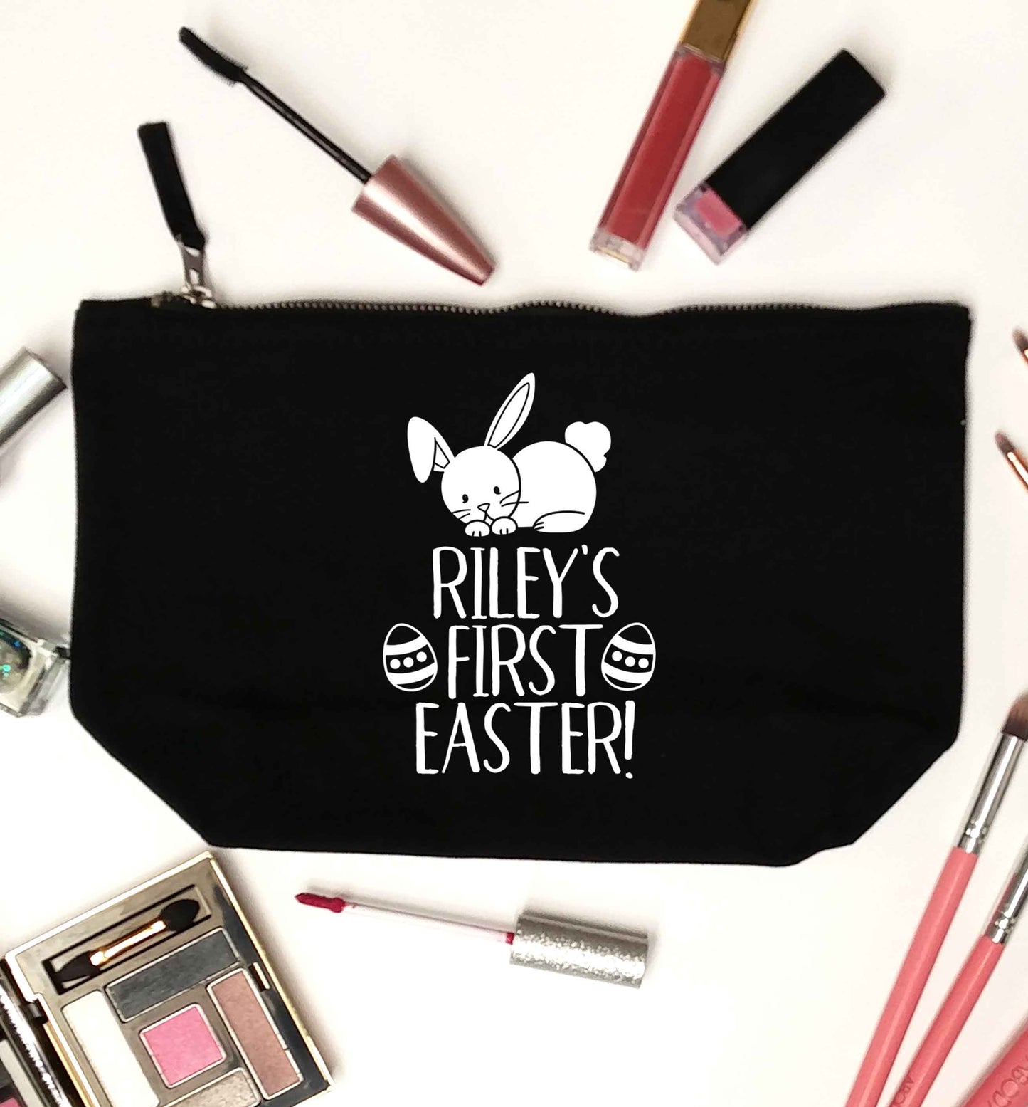 Personalised first Easter black makeup bag