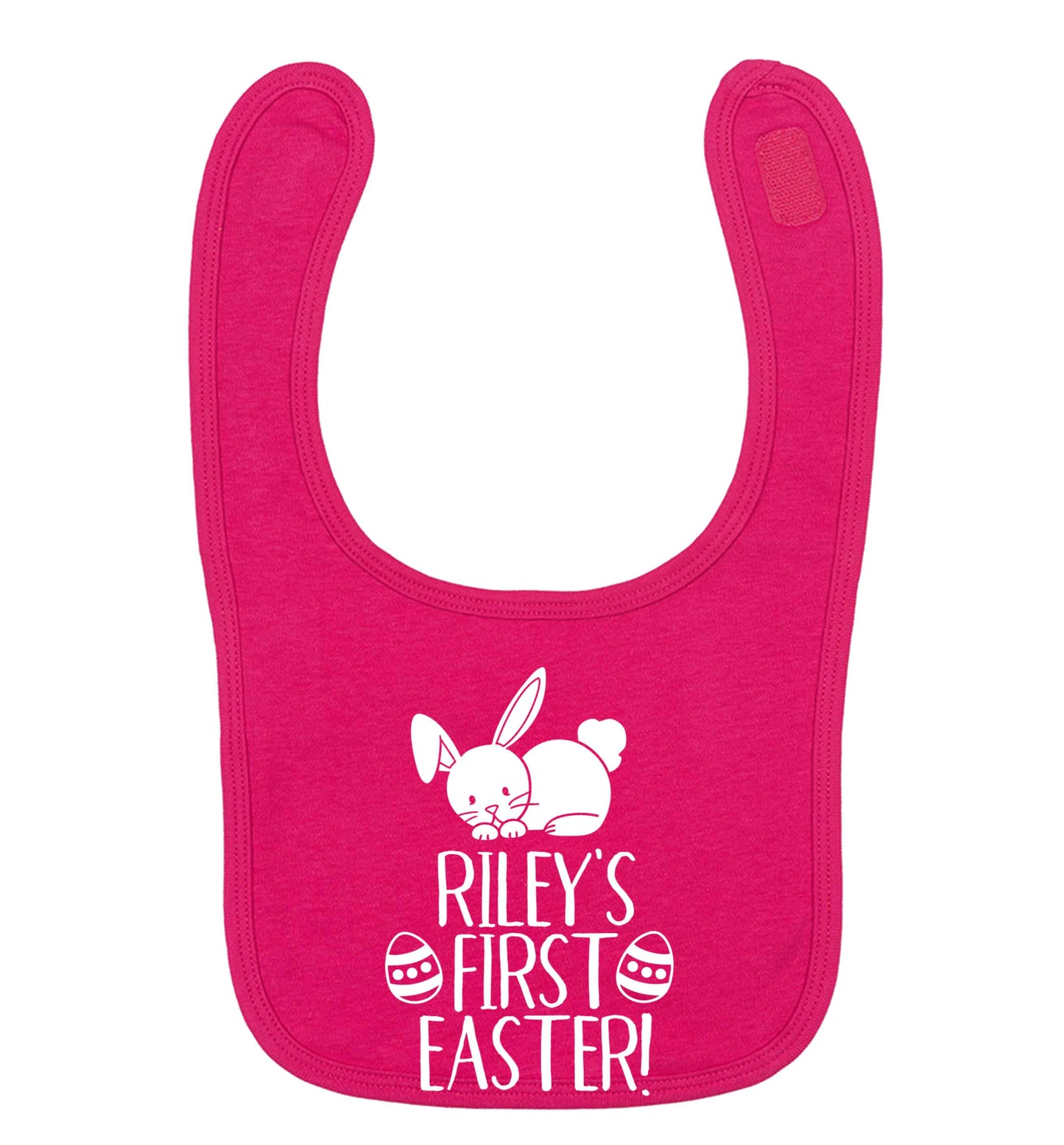 Personalised first Easter dark pink baby bib