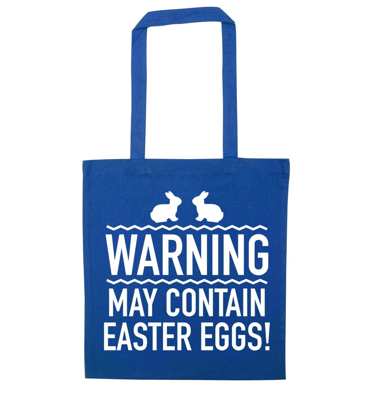 Warning may contain Easter eggs blue tote bag