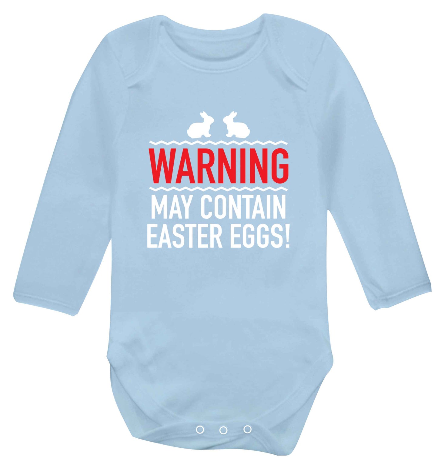Warning may contain Easter eggs baby vest long sleeved pale blue 6-12 months