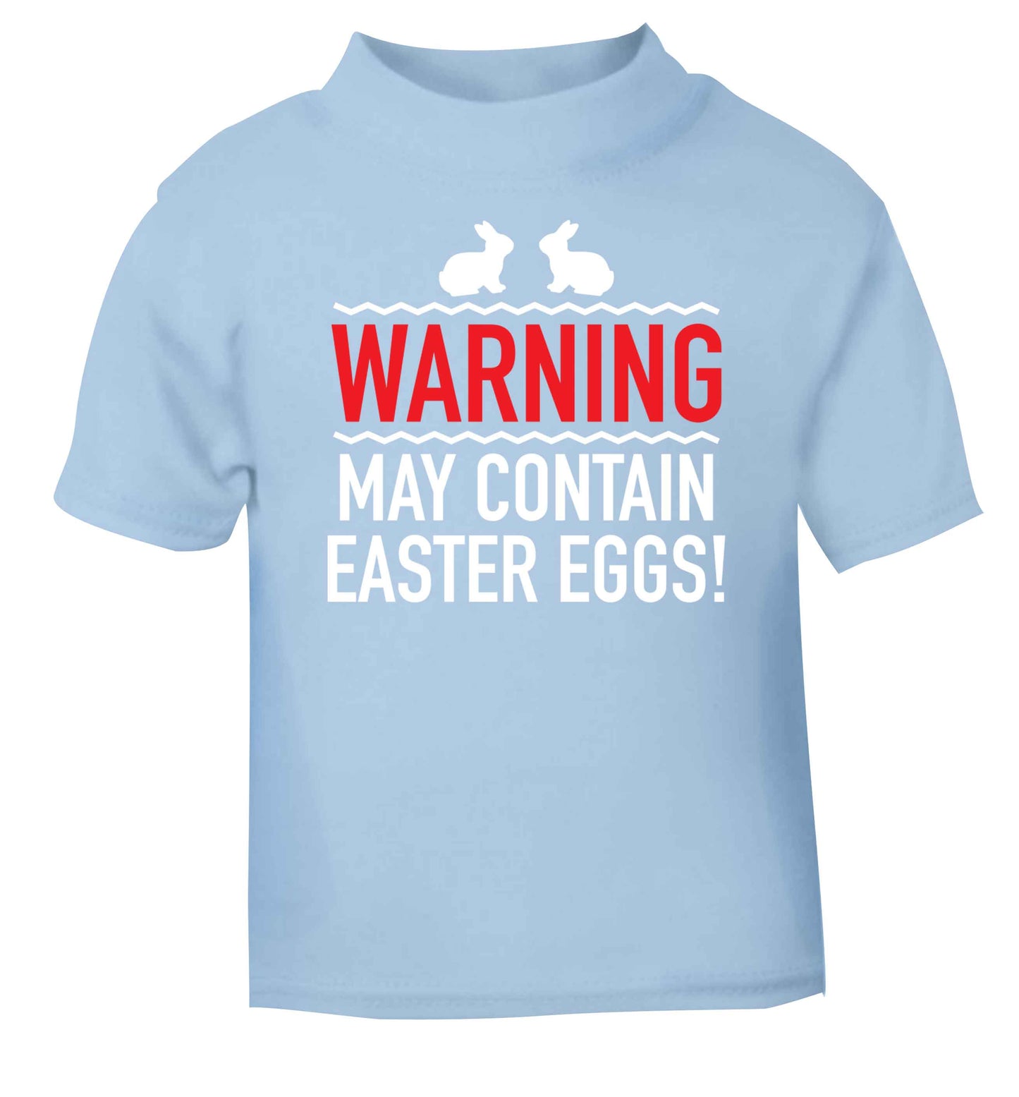 Warning may contain Easter eggs light blue baby toddler Tshirt 2 Years