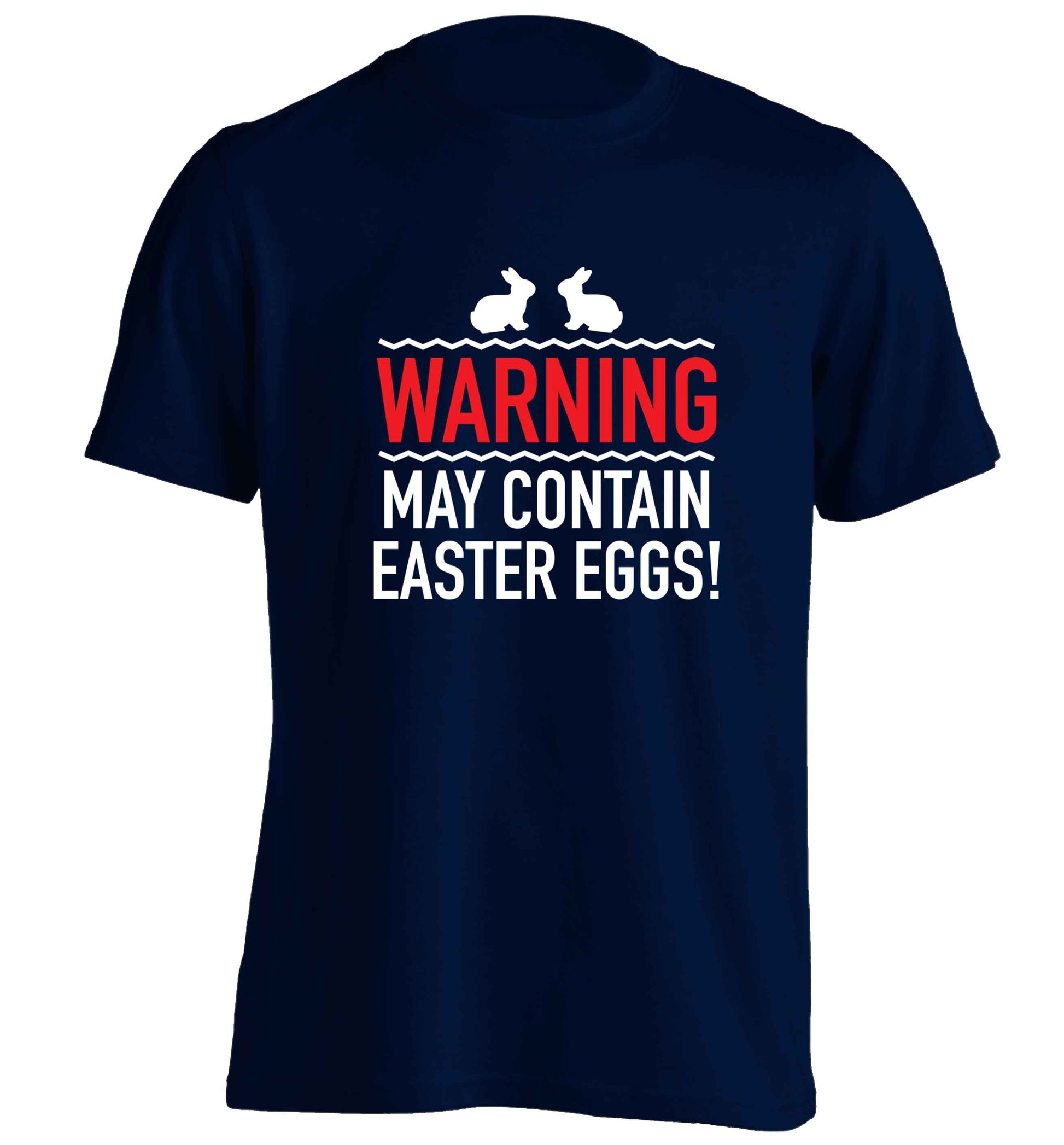 Warning may contain Easter eggs adults unisex navy Tshirt 2XL