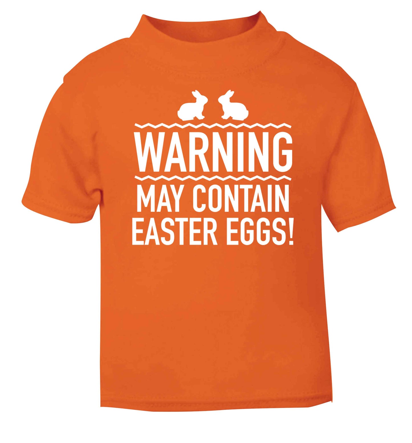 Warning may contain Easter eggs orange baby toddler Tshirt 2 Years