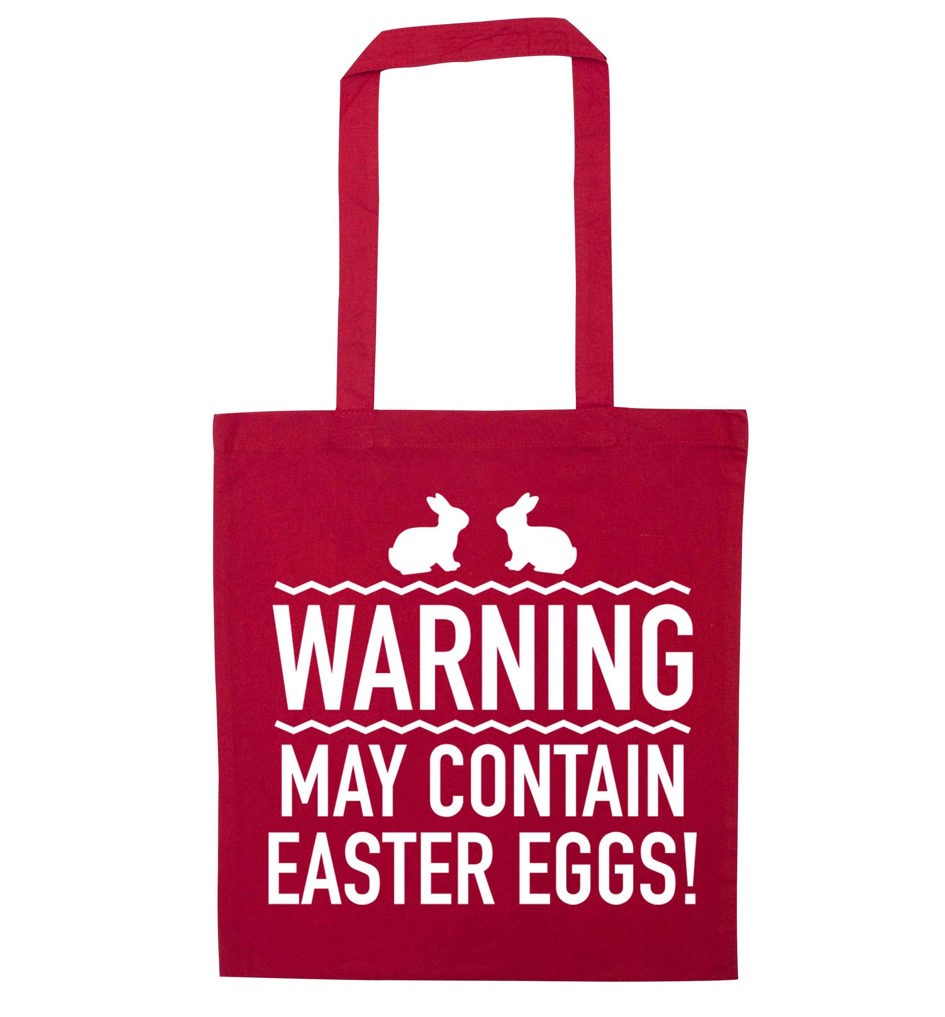 Warning may contain Easter eggs red tote bag