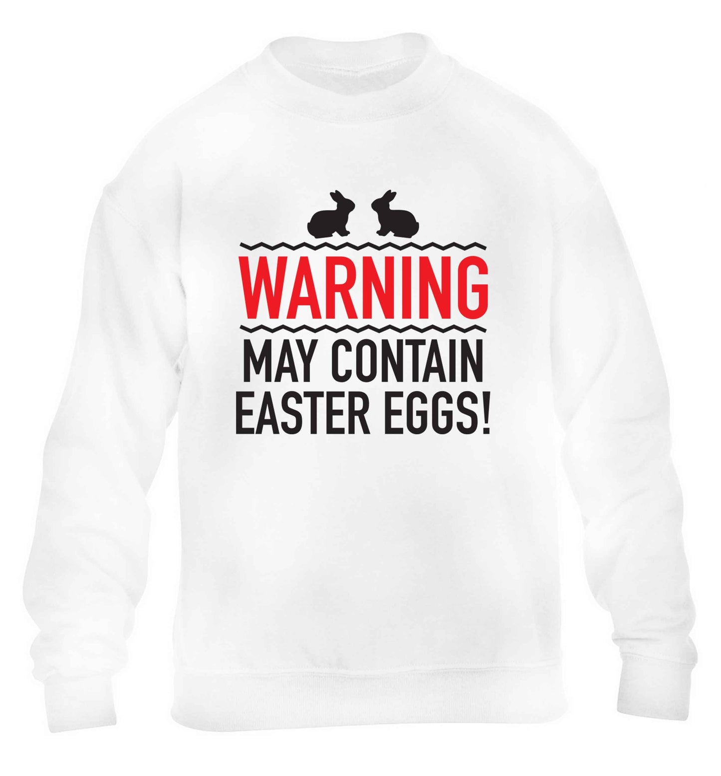Warning may contain Easter eggs children's white sweater 12-13 Years