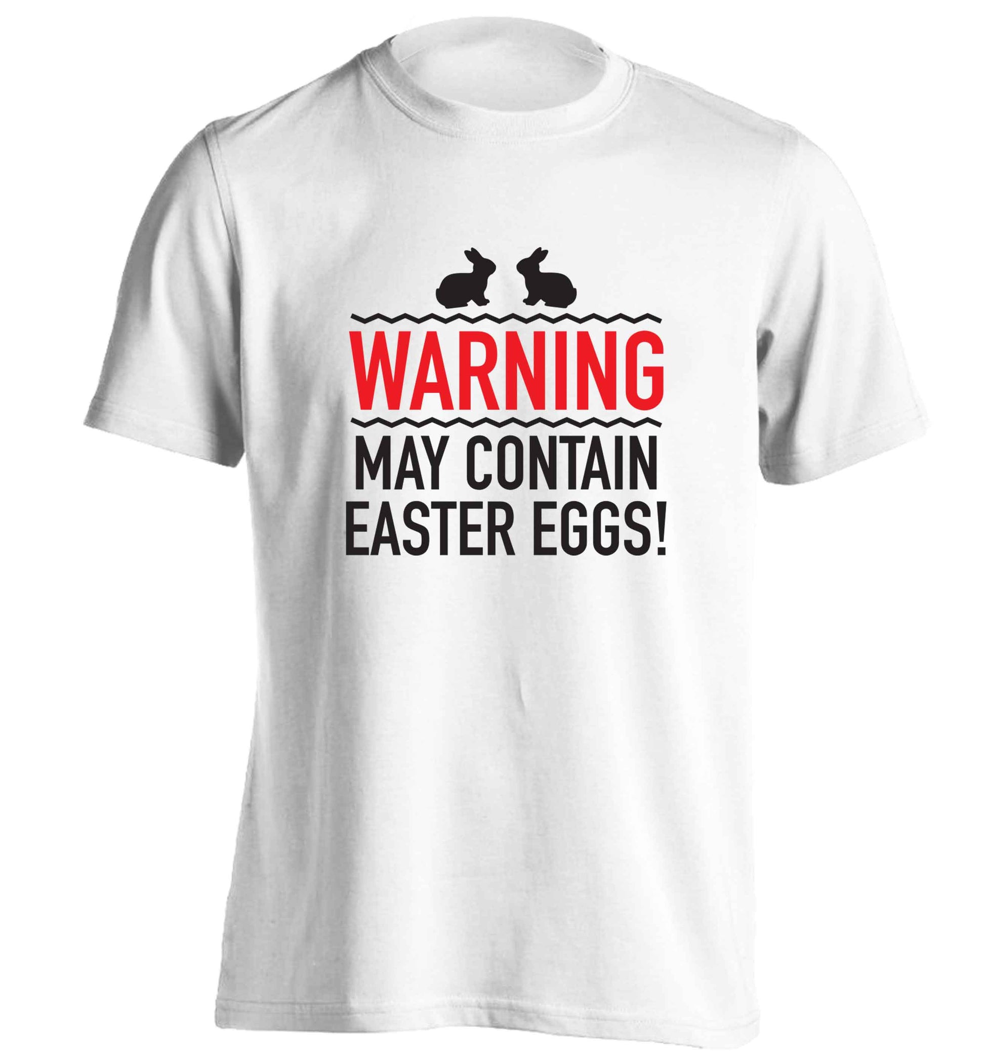 Warning may contain Easter eggs adults unisex white Tshirt 2XL