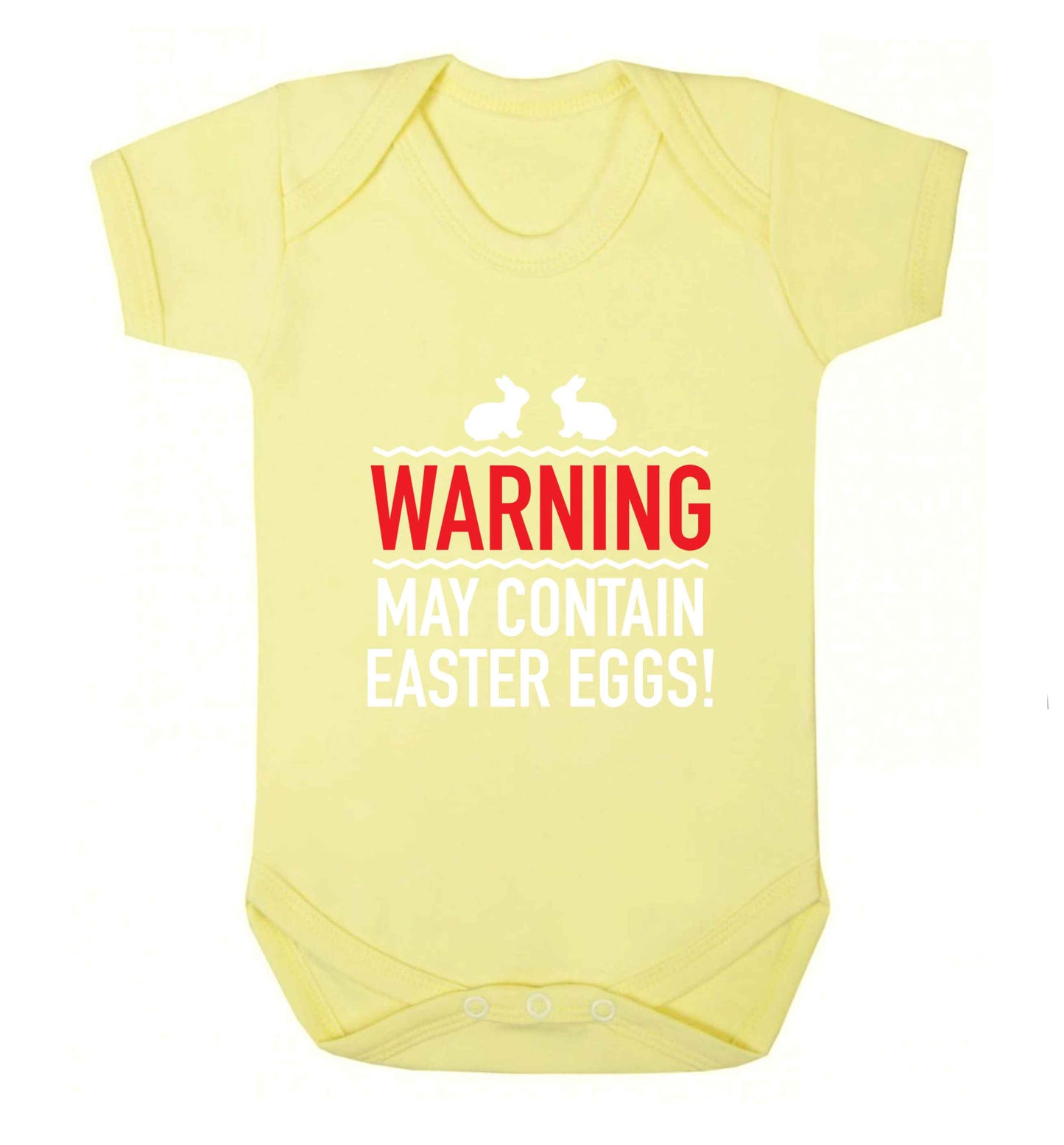 Warning may contain Easter eggs baby vest pale yellow 18-24 months