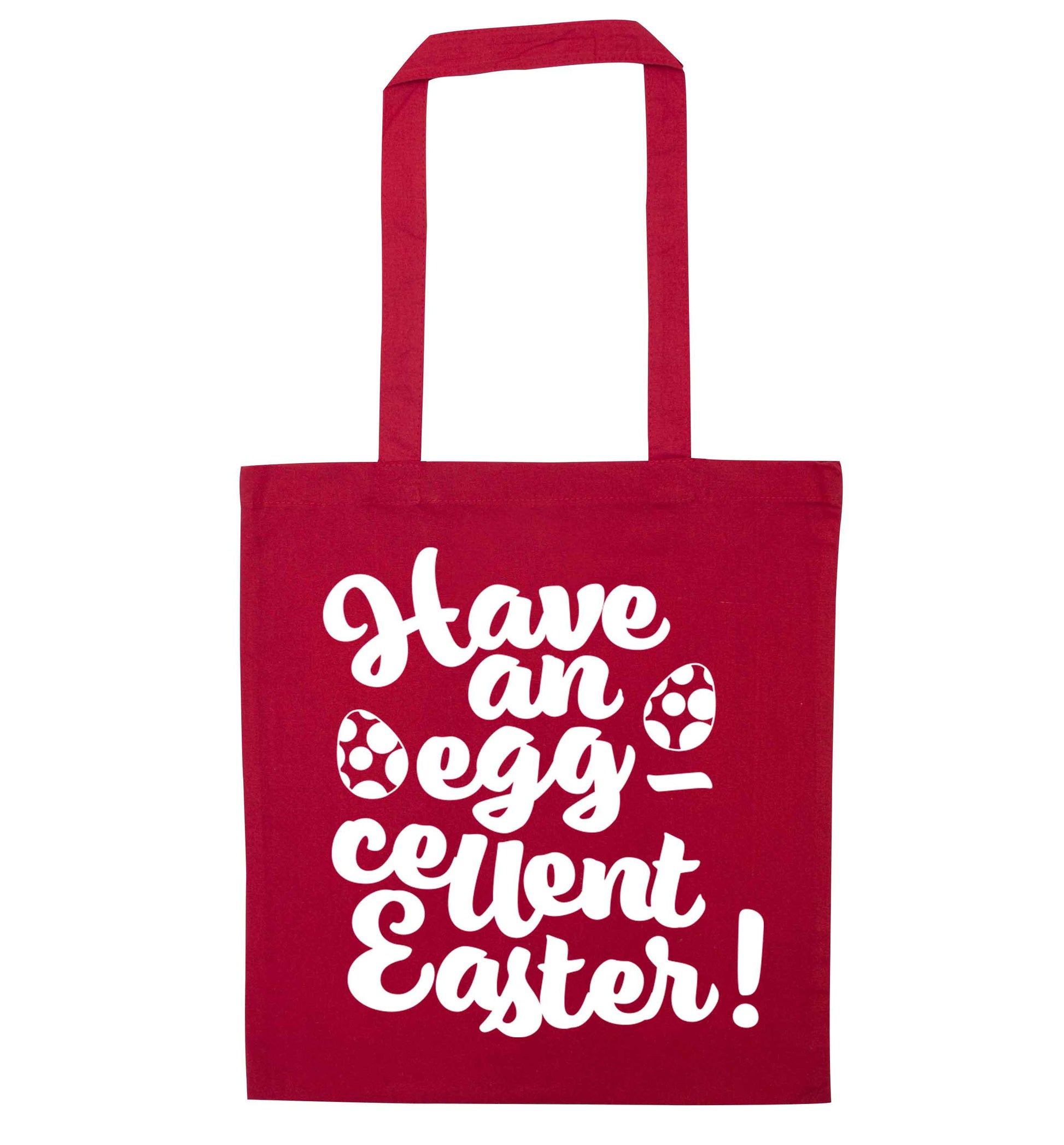 Have an eggcellent Easter red tote bag