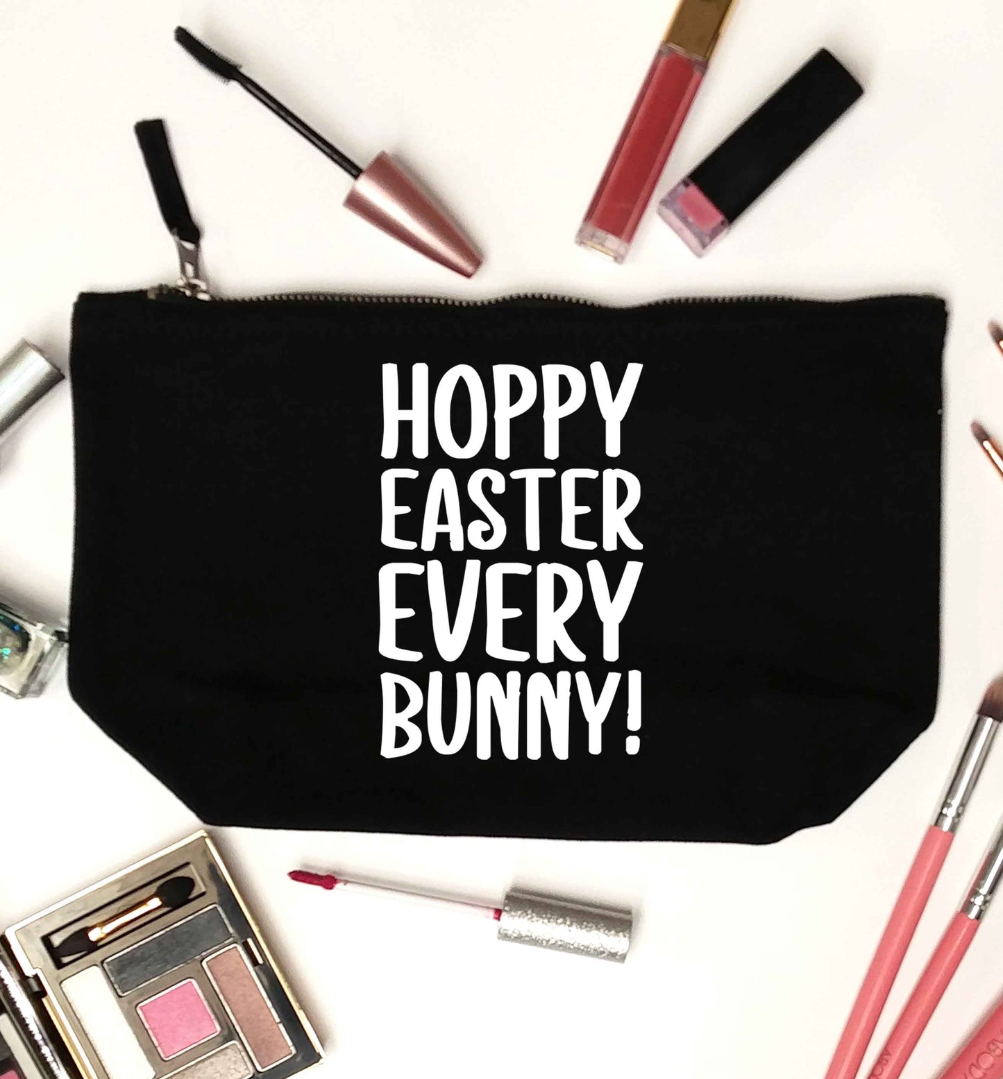 Hoppy Easter every bunny! black makeup bag
