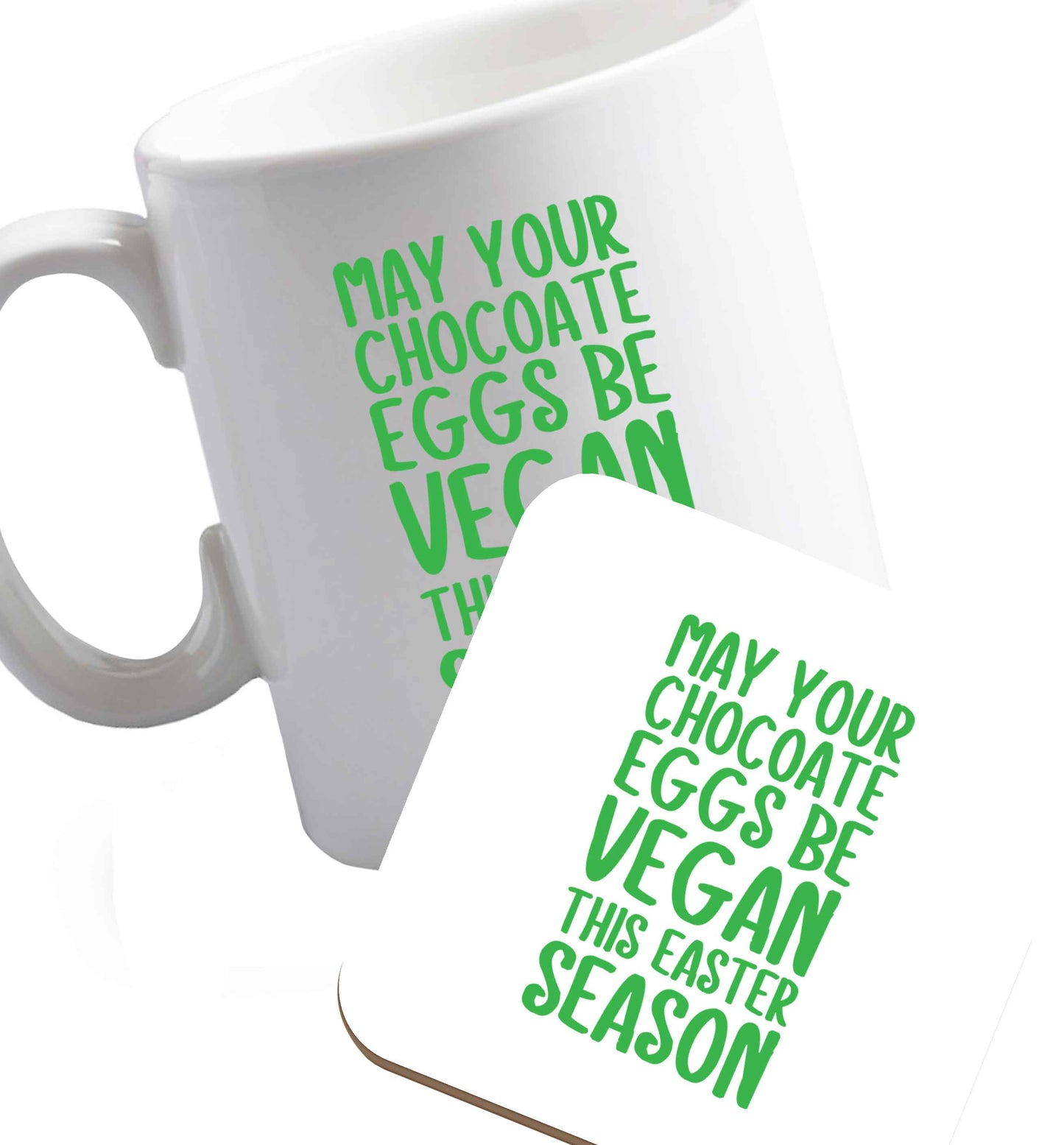 10 oz Easter bunny approved! Vegans will love this easter themed   ceramic mug and coaster set right handed