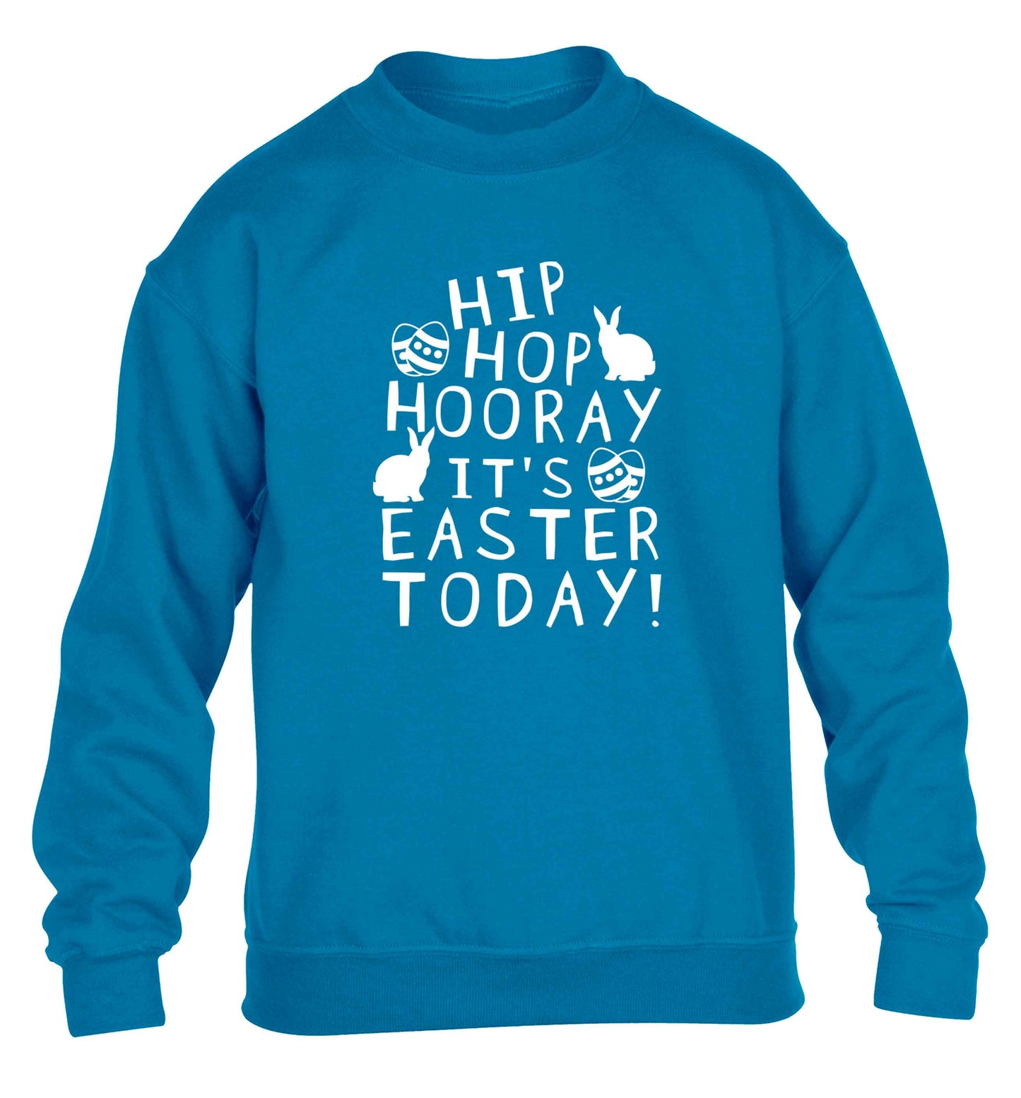 Hip hip hooray it's Easter today! children's blue sweater 12-13 Years