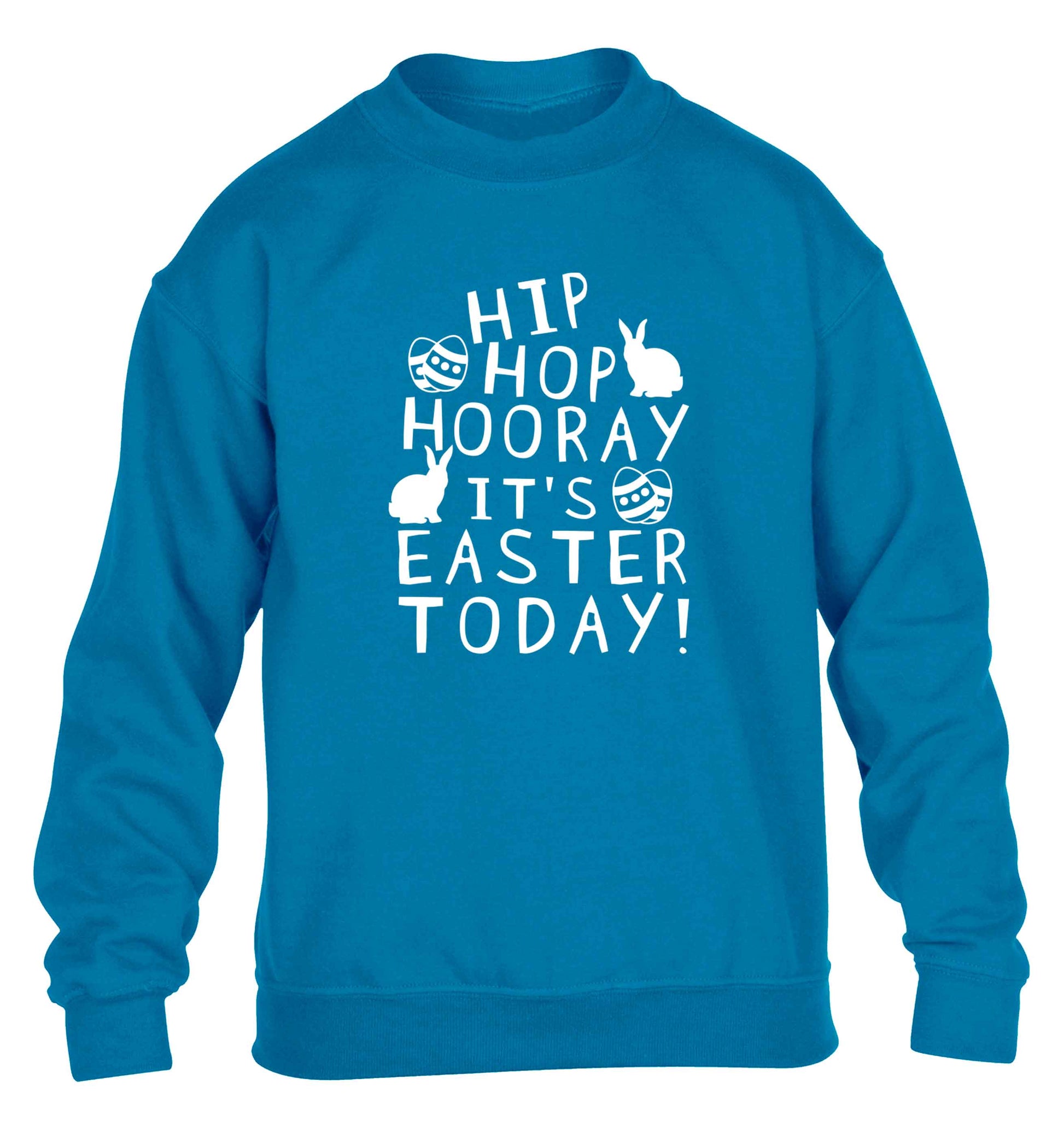 Hip hip hooray it's Easter today! children's blue sweater 12-13 Years