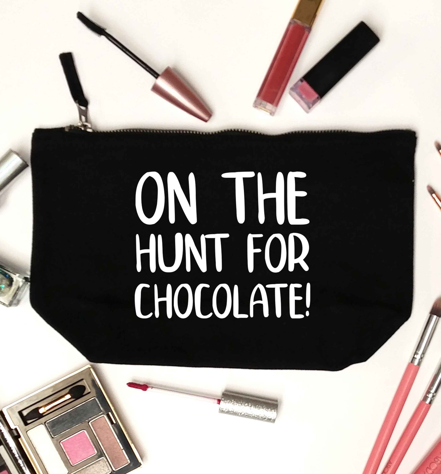 On the hunt for chocolate! black makeup bag