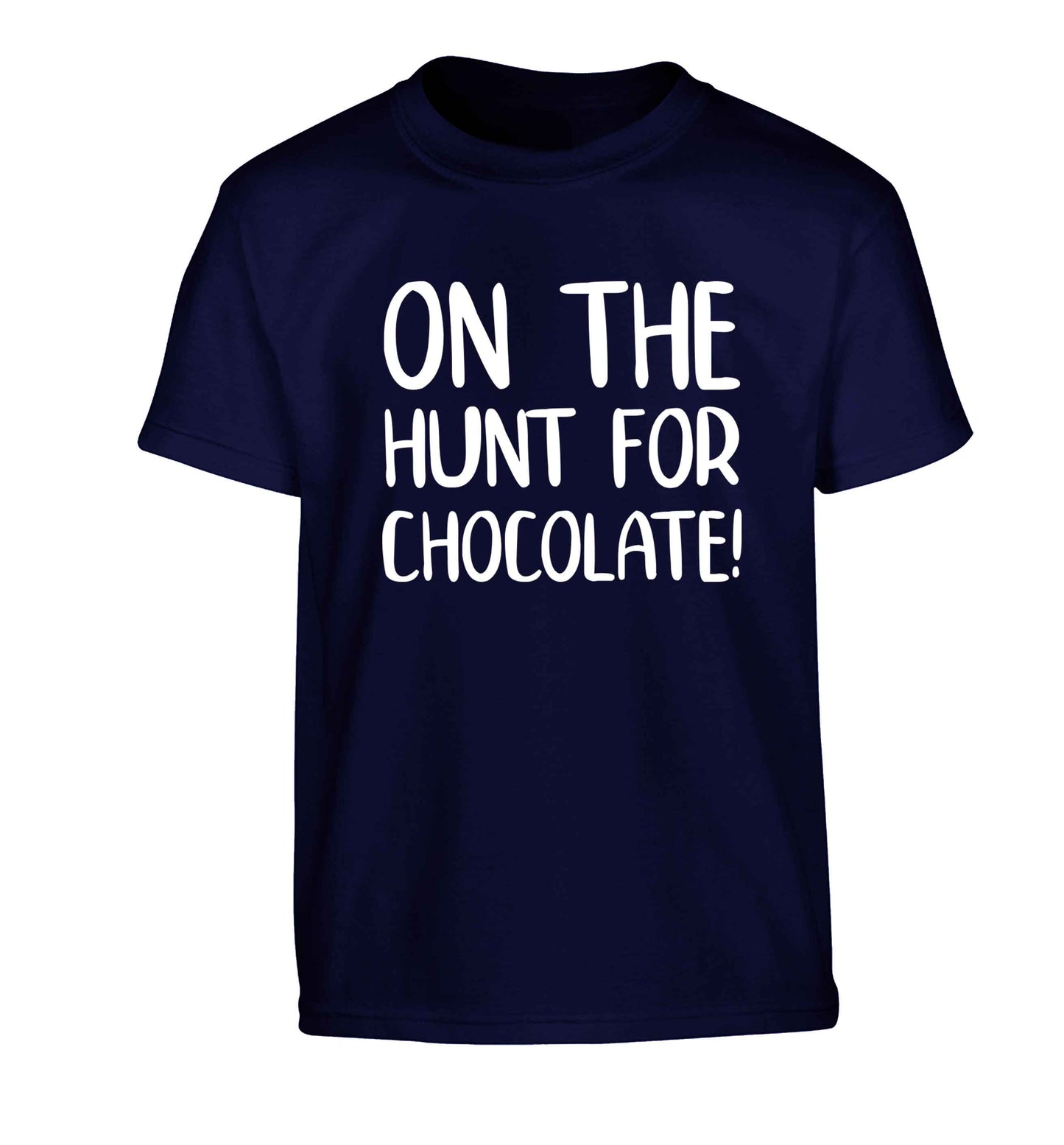 On the hunt for chocolate! Children's navy Tshirt 12-13 Years