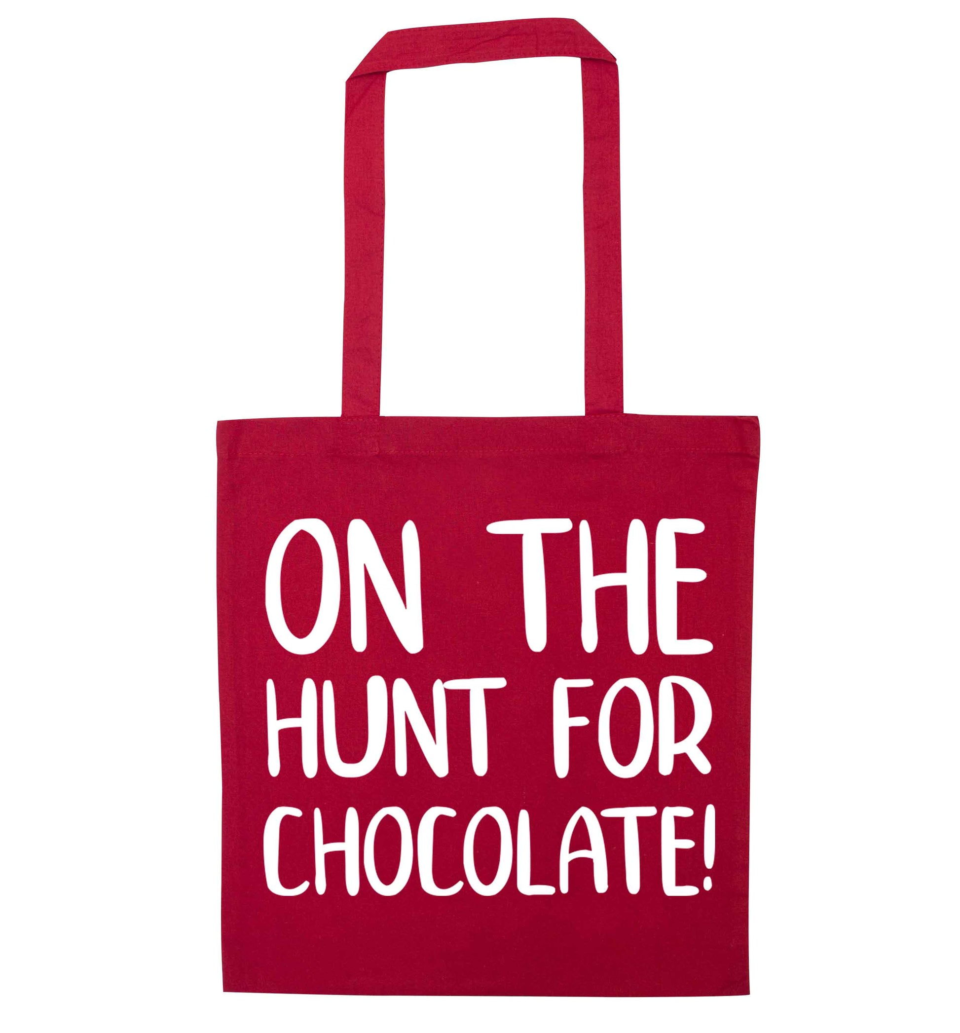 On the hunt for chocolate! red tote bag