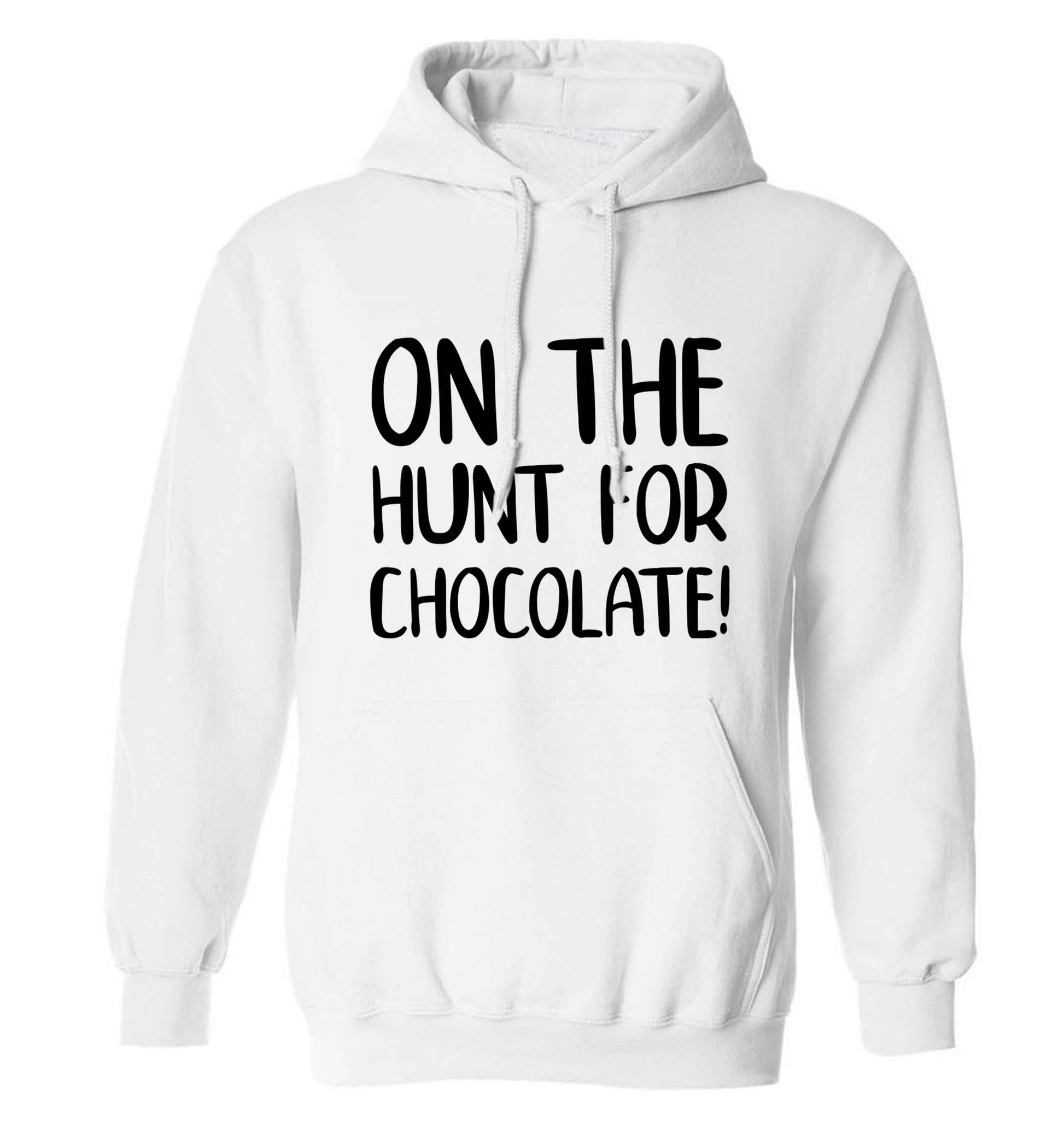 On the hunt for chocolate! adults unisex white hoodie 2XL