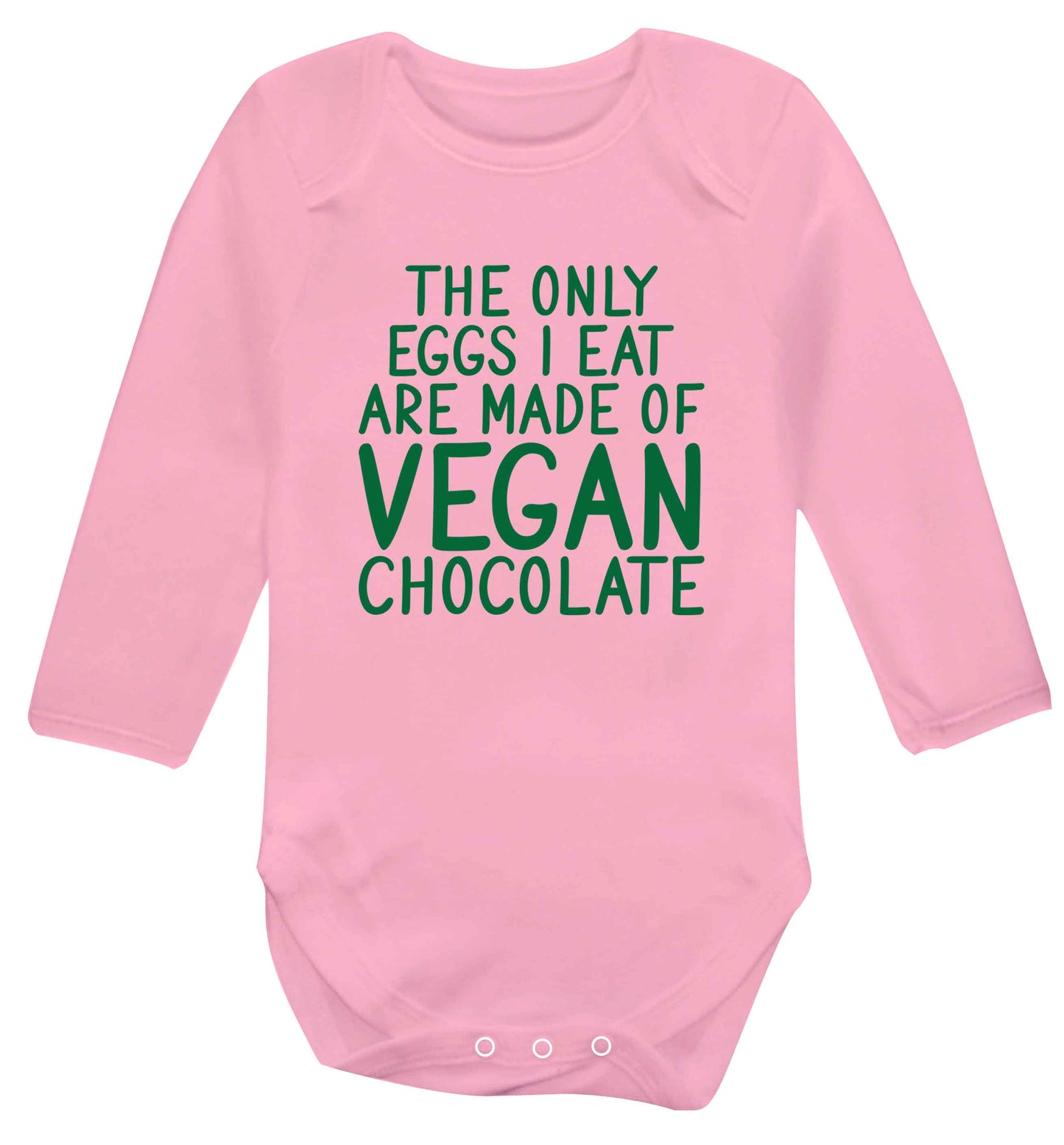 The only eggs I eat are made of vegan chocolate baby vest long sleeved pale pink 6-12 months