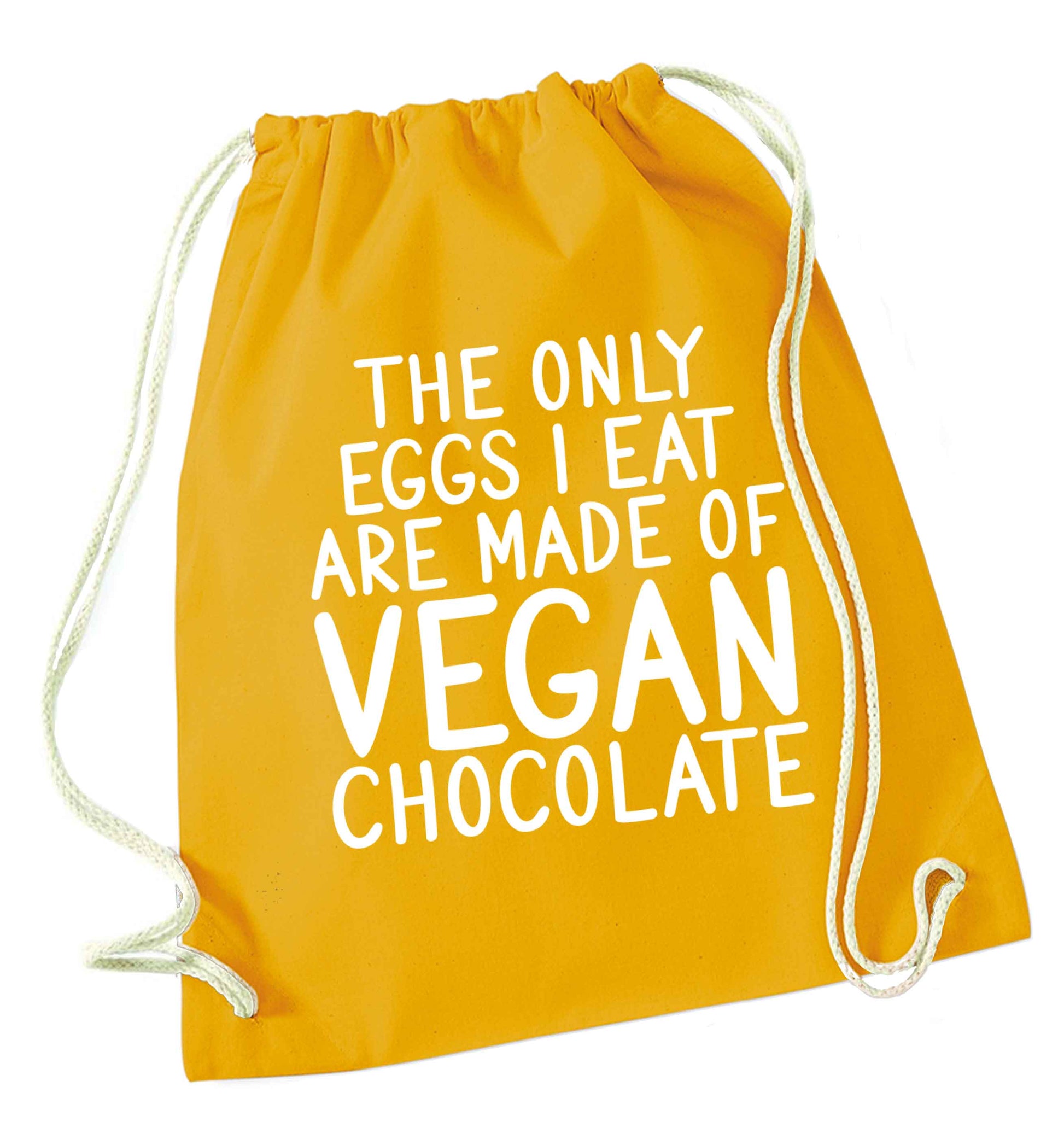 The only eggs I eat are made of vegan chocolate mustard drawstring bag