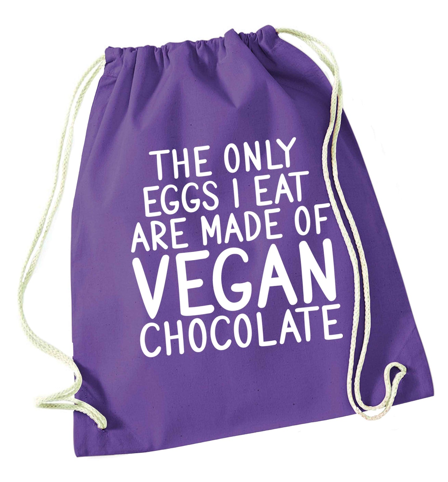 The only eggs I eat are made of vegan chocolate purple drawstring bag