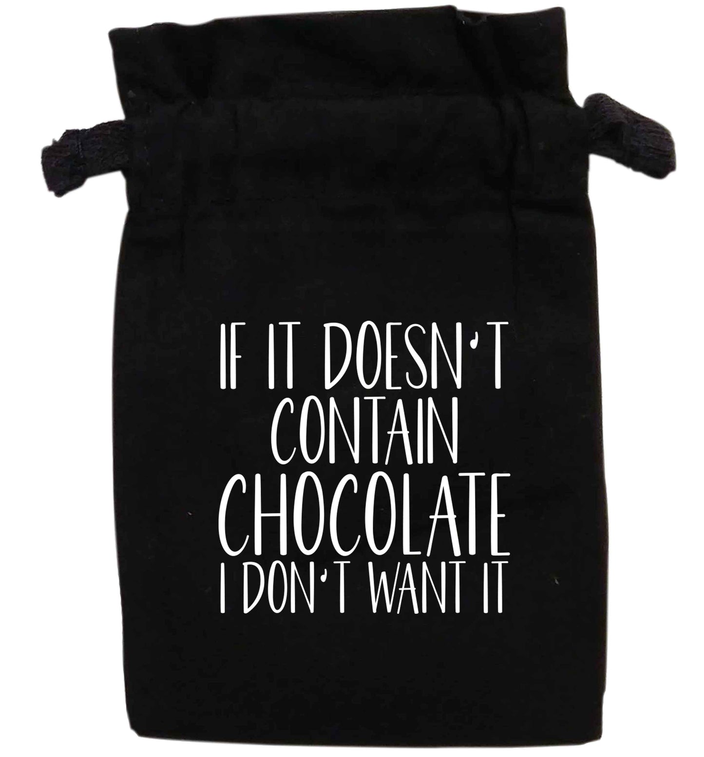 If it doesn't contain chocolate I don't want it | XS - L | Pouch / Drawstring bag / Sack | Organic Cotton | Bulk discounts available!