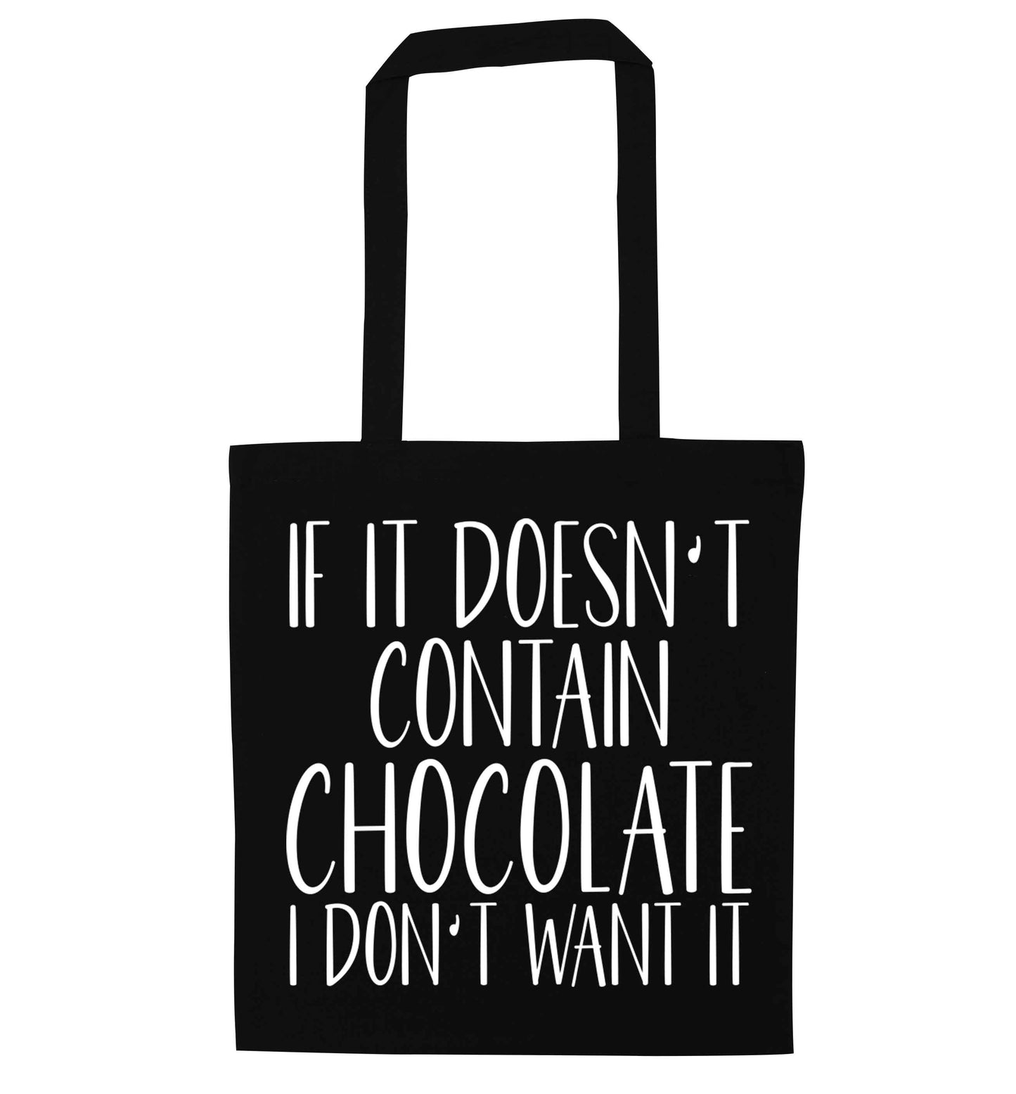 If it doesn't contain chocolate I don't want it black tote bag