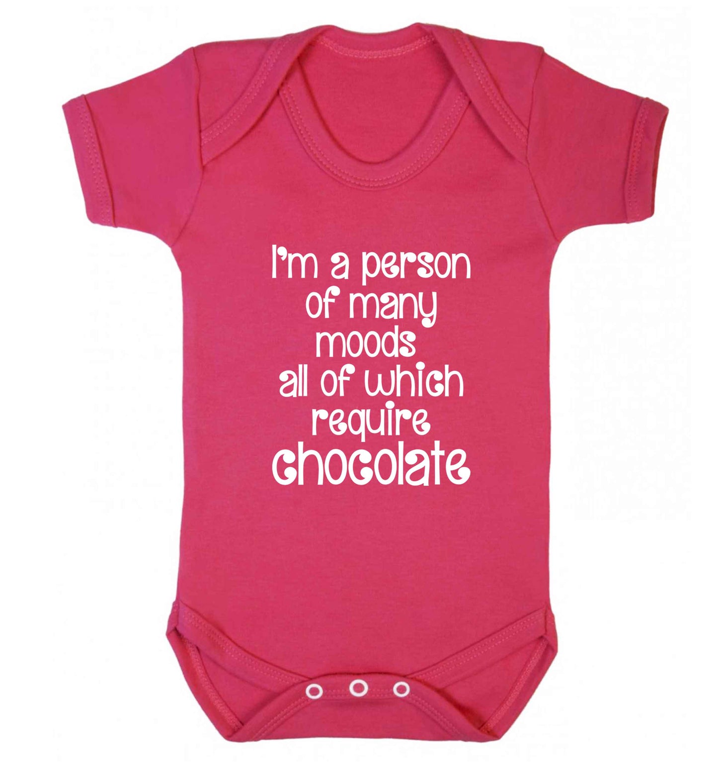 funny gift for a chocaholic! I'm a person of many moods all of which require chocolate baby vest dark pink 18-24 months