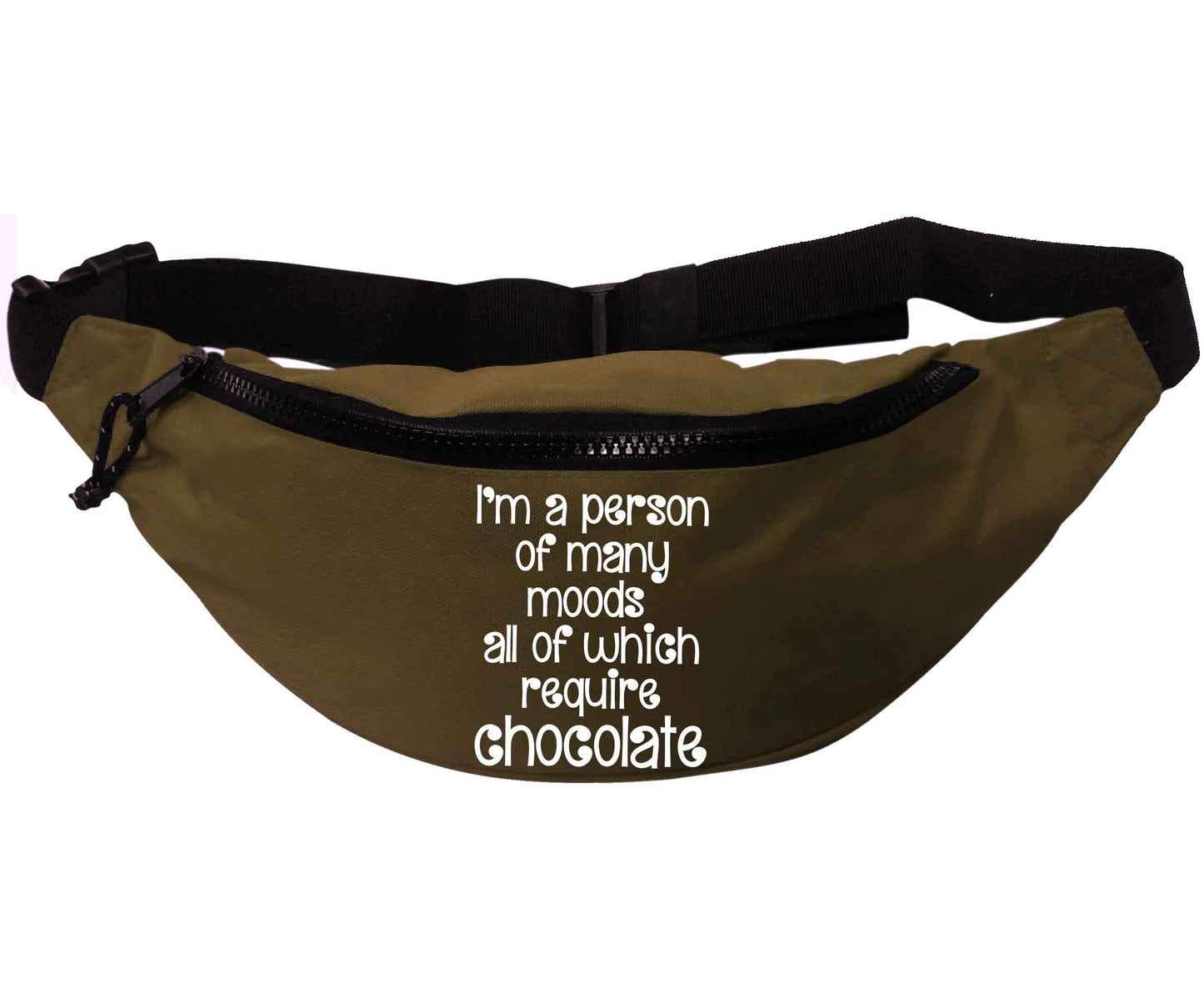 I'm a person of many moods all of which require chocolate | Recycled polyester bumbag