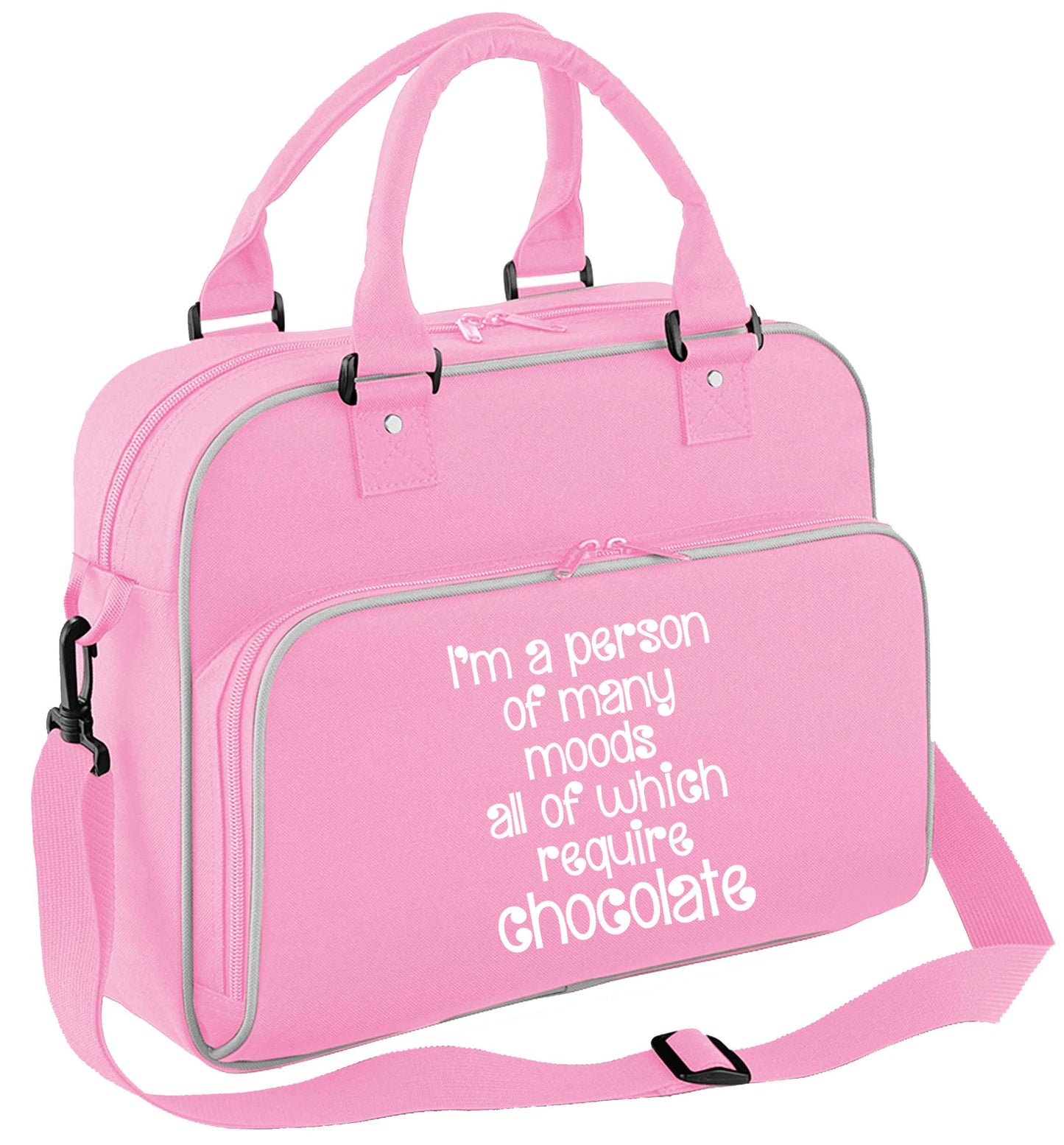 funny gift for a chocaholic! I'm a person of many moods all of which require chocolate children's dance bag baby pink