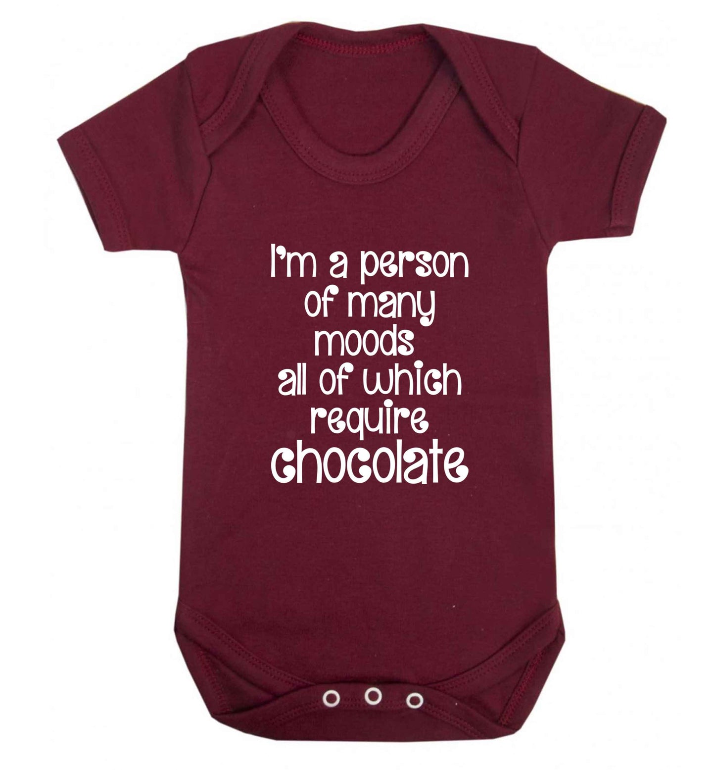 funny gift for a chocaholic! I'm a person of many moods all of which require chocolate baby vest maroon 18-24 months