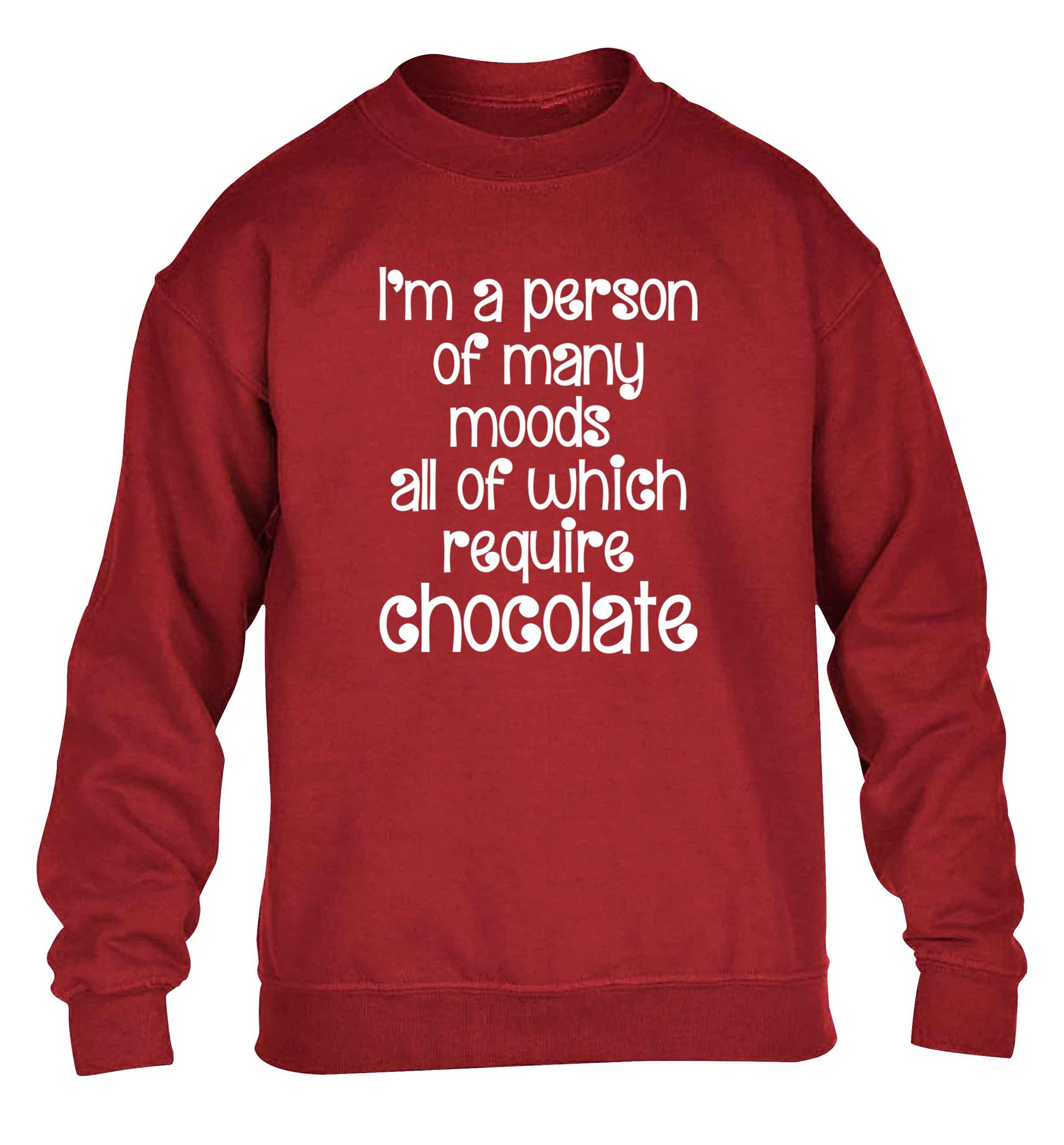 funny gift for a chocaholic! I'm a person of many moods all of which require chocolate children's grey sweater 12-13 Years