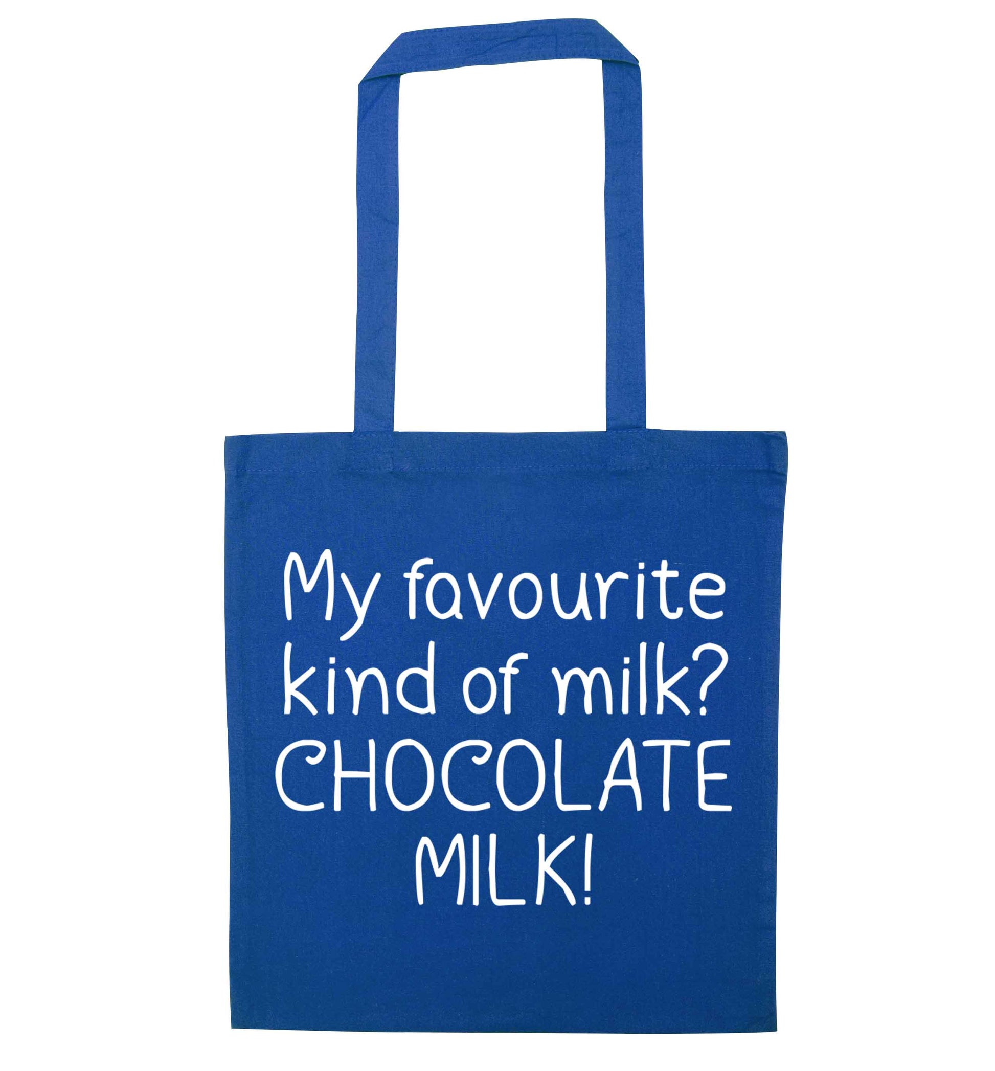 funny gift for a chocaholic! My favourite kind of milk? Chocolate milk! blue tote bag