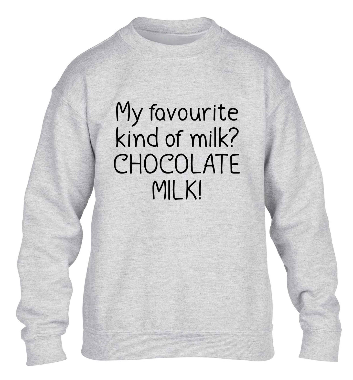 funny gift for a chocaholic! My favourite kind of milk? Chocolate milk! children's grey sweater 12-13 Years