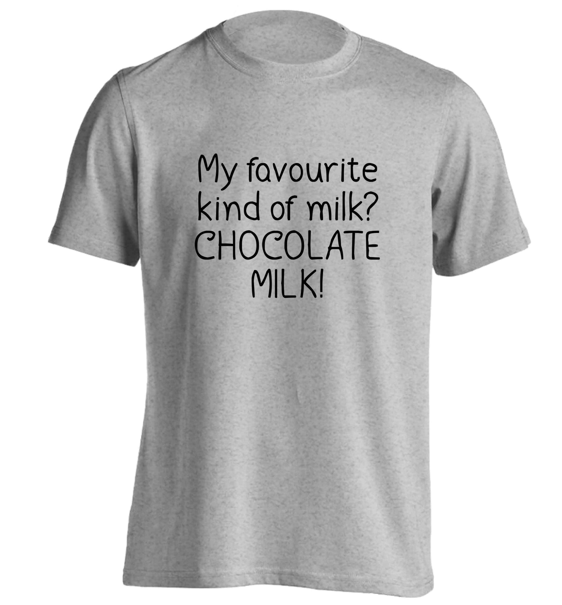 funny gift for a chocaholic! My favourite kind of milk? Chocolate milk! adults unisex grey Tshirt 2XL